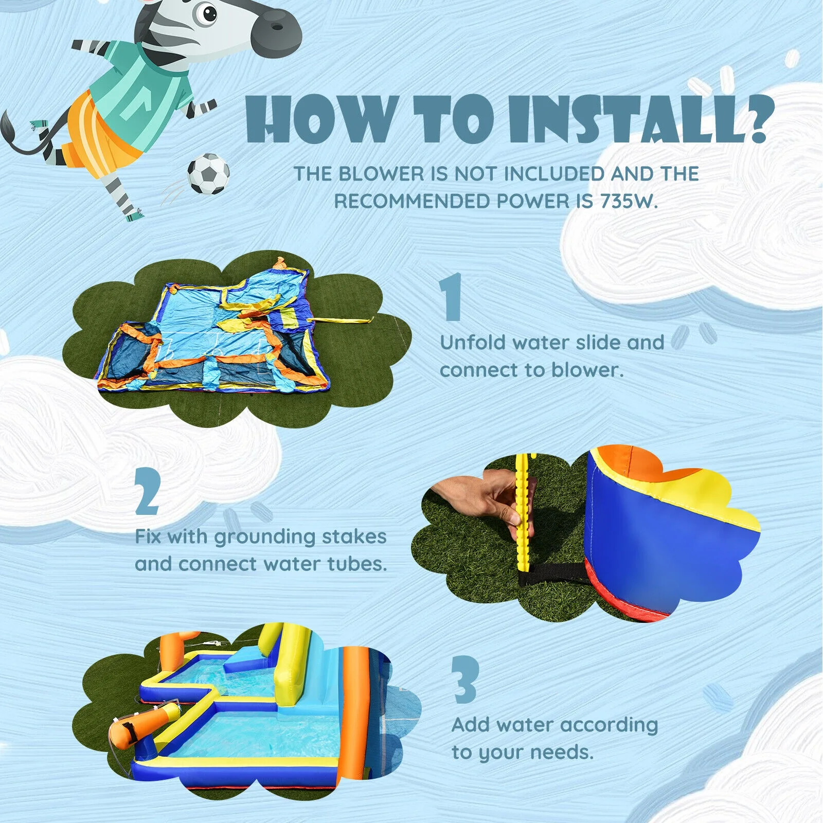 Giant Inflatable Water Slide Bouncer, Soccer Themed, Splash Pool - Image 9