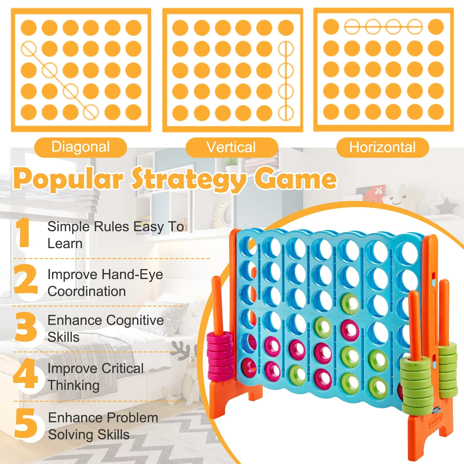 Giant Jumbo 4 In A Row Game Set, Light Blue - Image 10
