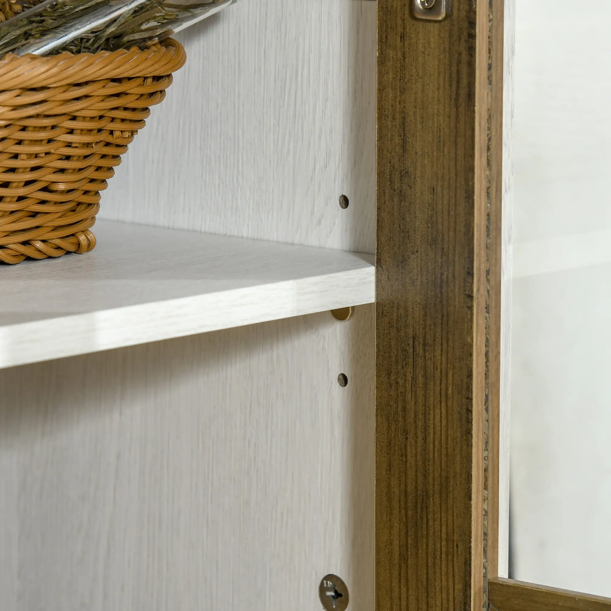 Glass Door Buffet Cabinet, 2 Doors, Adjustable Shelf, Distressed White, White - Image 13