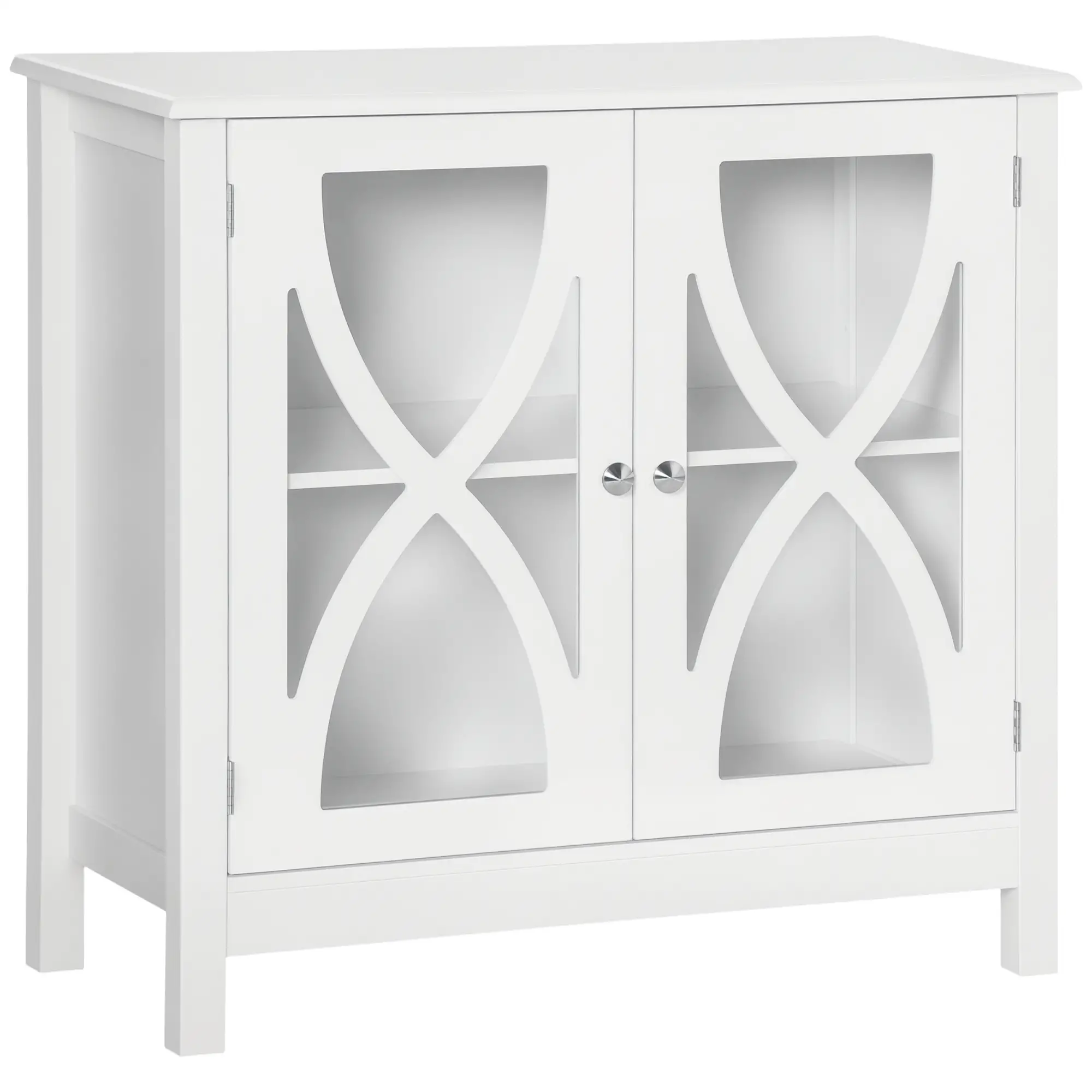 Glass Door Buffet Cabinet, Adjustable Shelf, 60cm, White