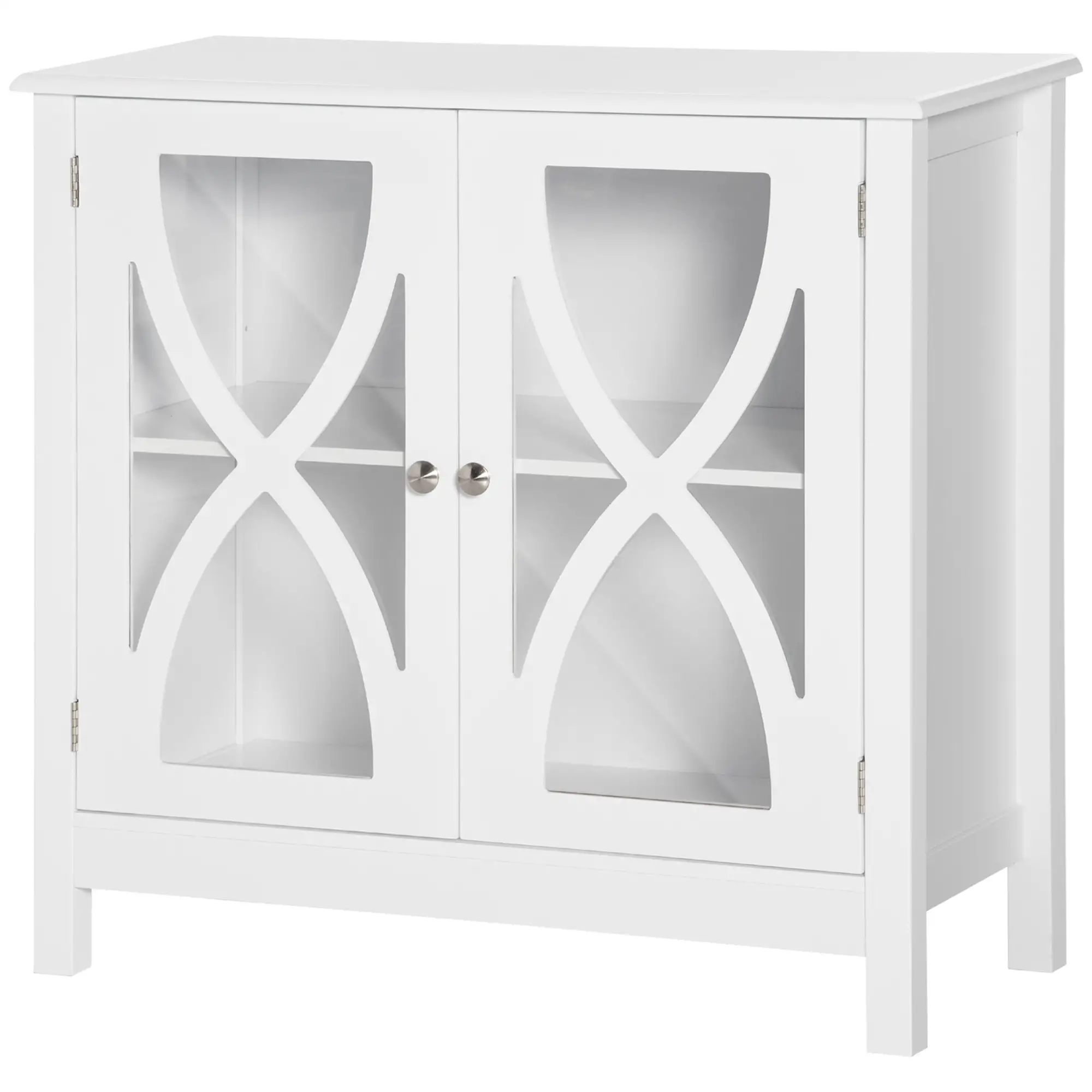 Glass Door Buffet Cabinet, Adjustable Shelf, 60cm, White - Image 11