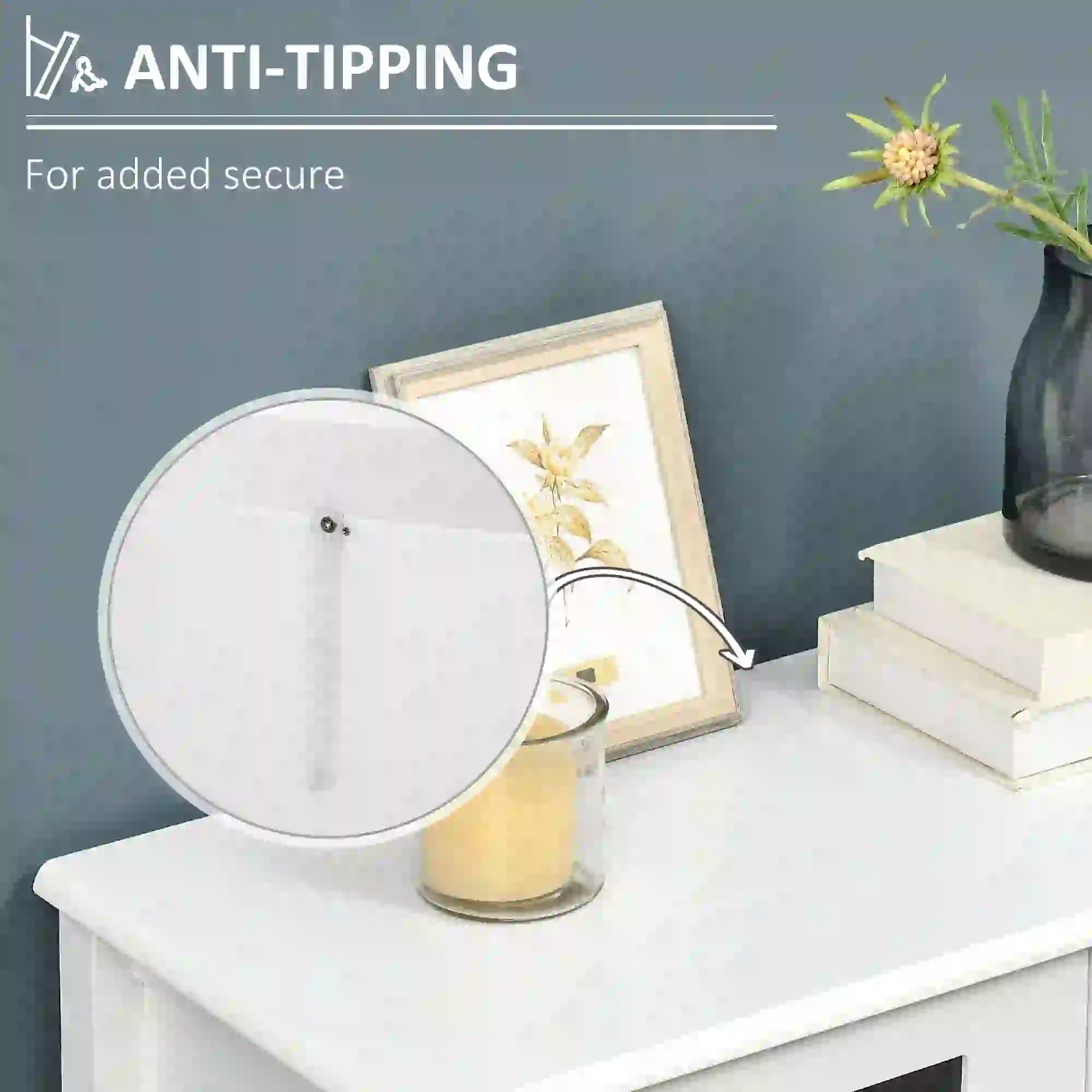 Glass Door Buffet Cabinet, Adjustable Shelf, 60cm, White - Image 7