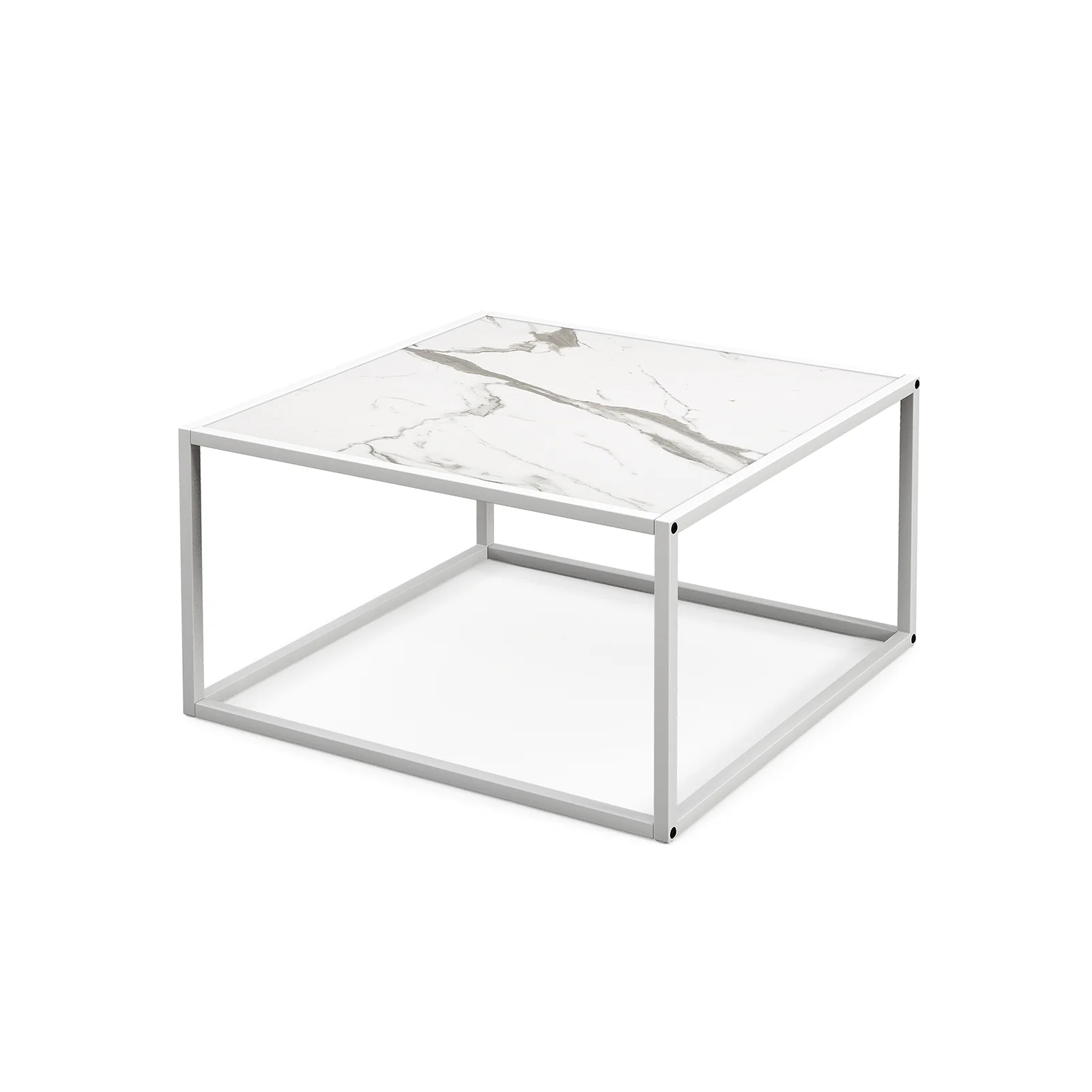 Glass Square Coffee Table, Metal Frame, White