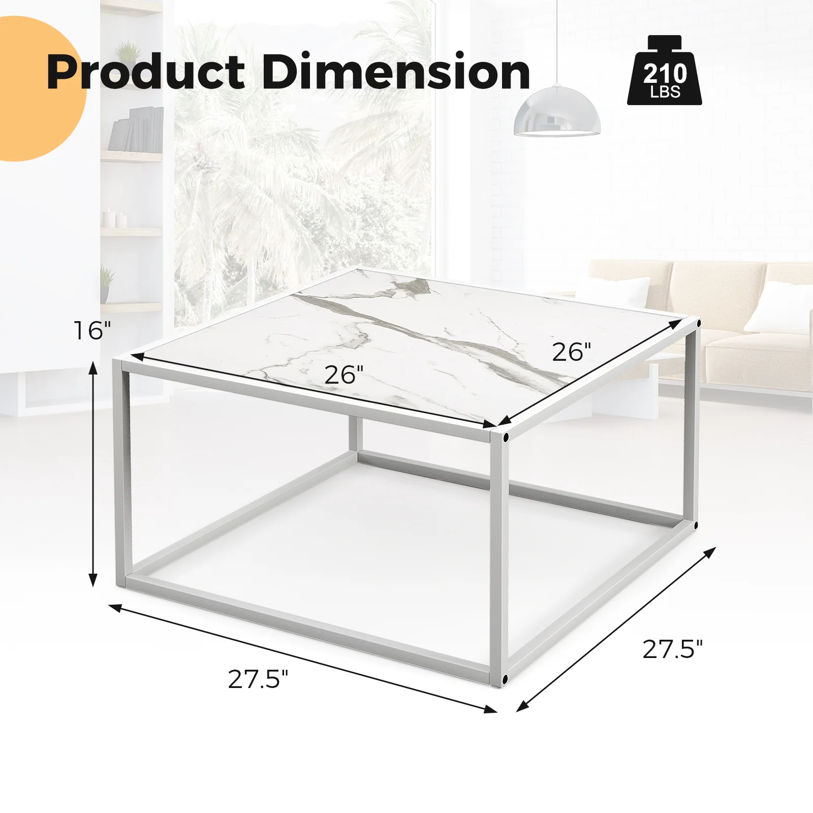Glass Square Coffee Table, Metal Frame, White - Image 6