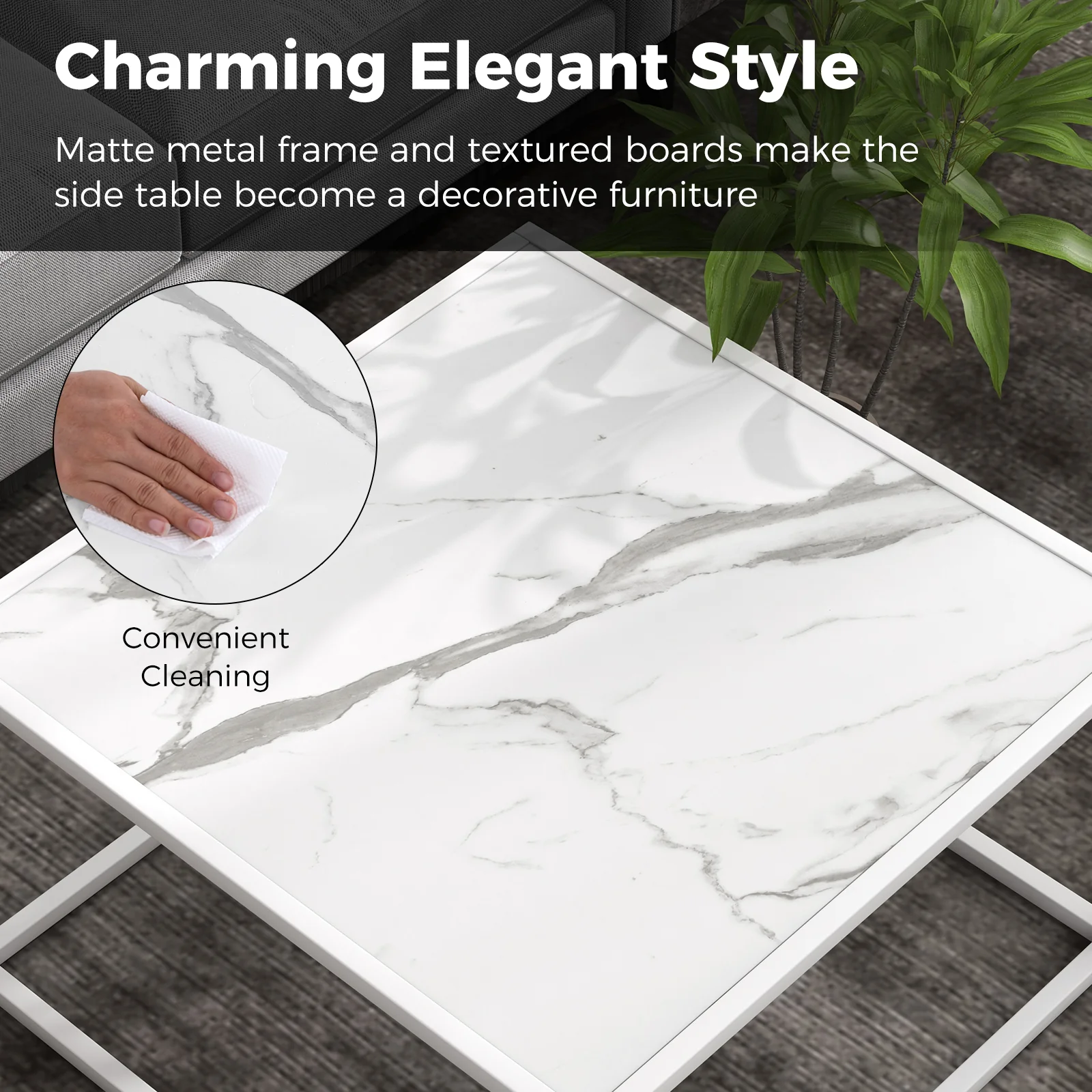 Glass Square Coffee Table, Metal Frame, White - Image 9
