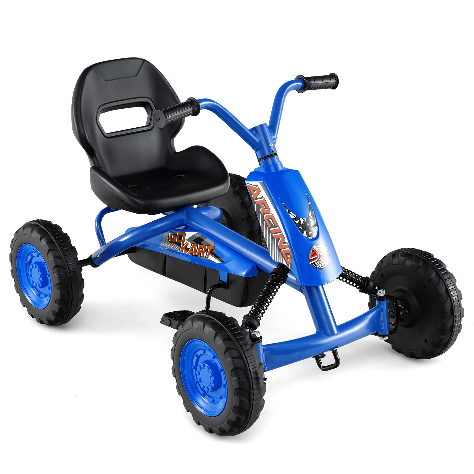 Go Kart for Kids 4 Wheel with Steering Handlebars and Adjustable Seat, Navy - Image 4