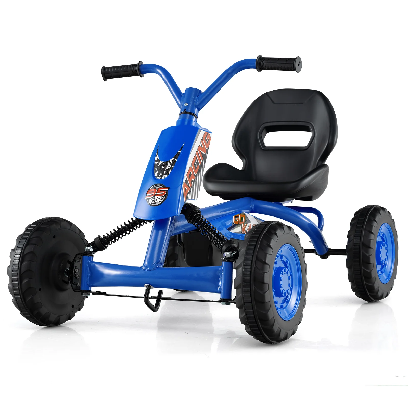 Go Kart for Kids 4 Wheel with Steering Handlebars and Adjustable Seat, Navy - Image 5
