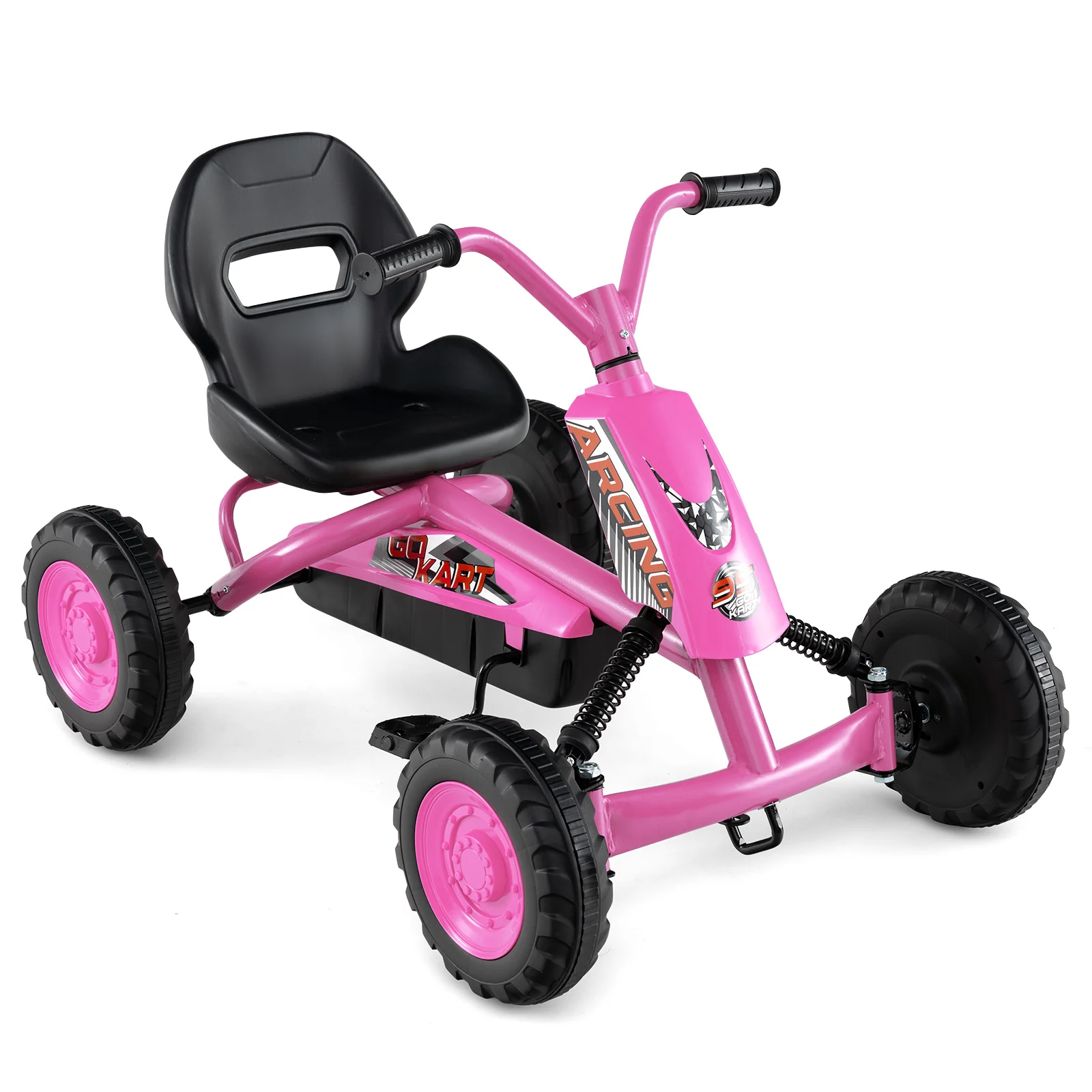 Go Kart for Kids 4 Wheel with Steering Handlebars and Adjustable Seat, Pink
