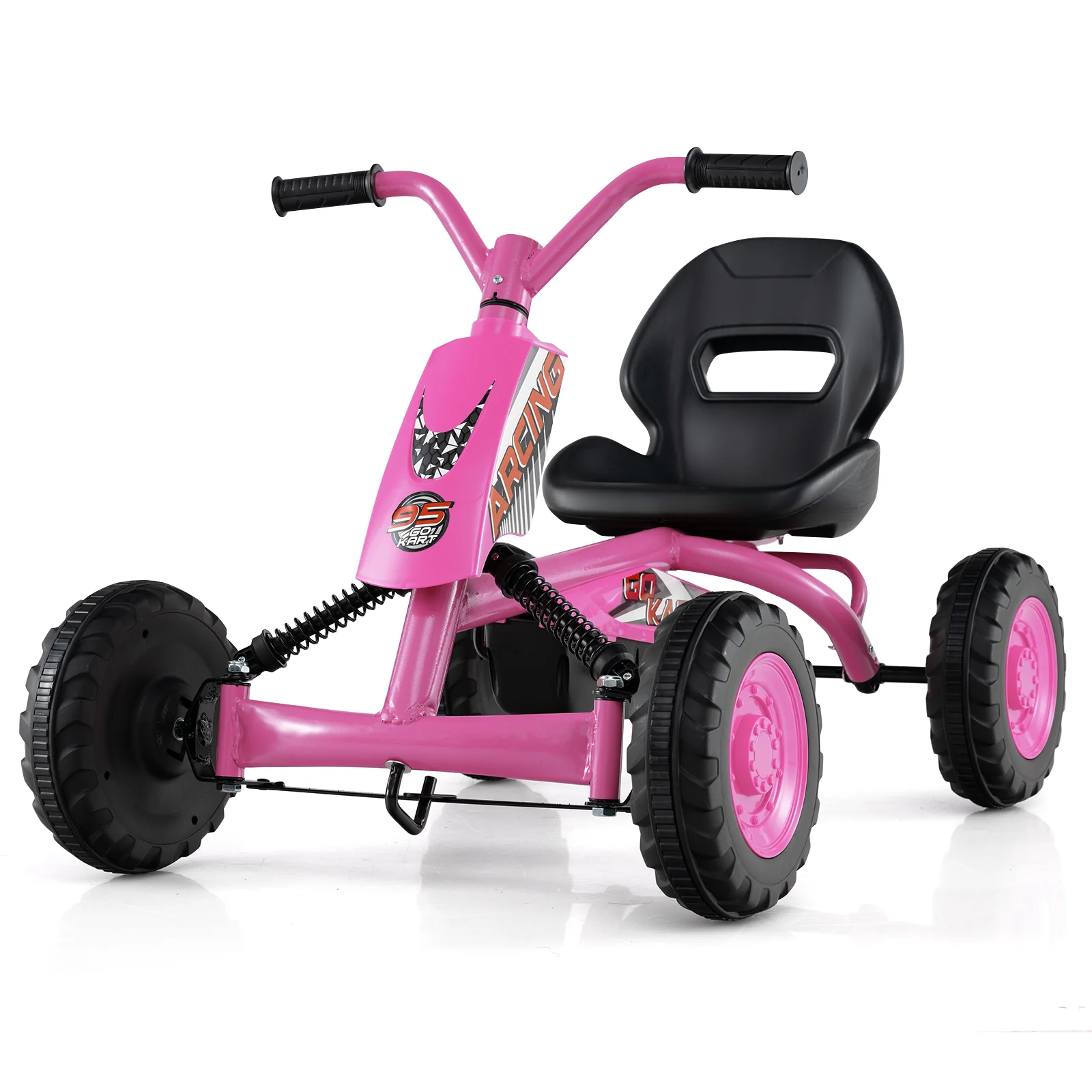 Go Kart for Kids 4 Wheel with Steering Handlebars and Adjustable Seat, Pink - Image 5