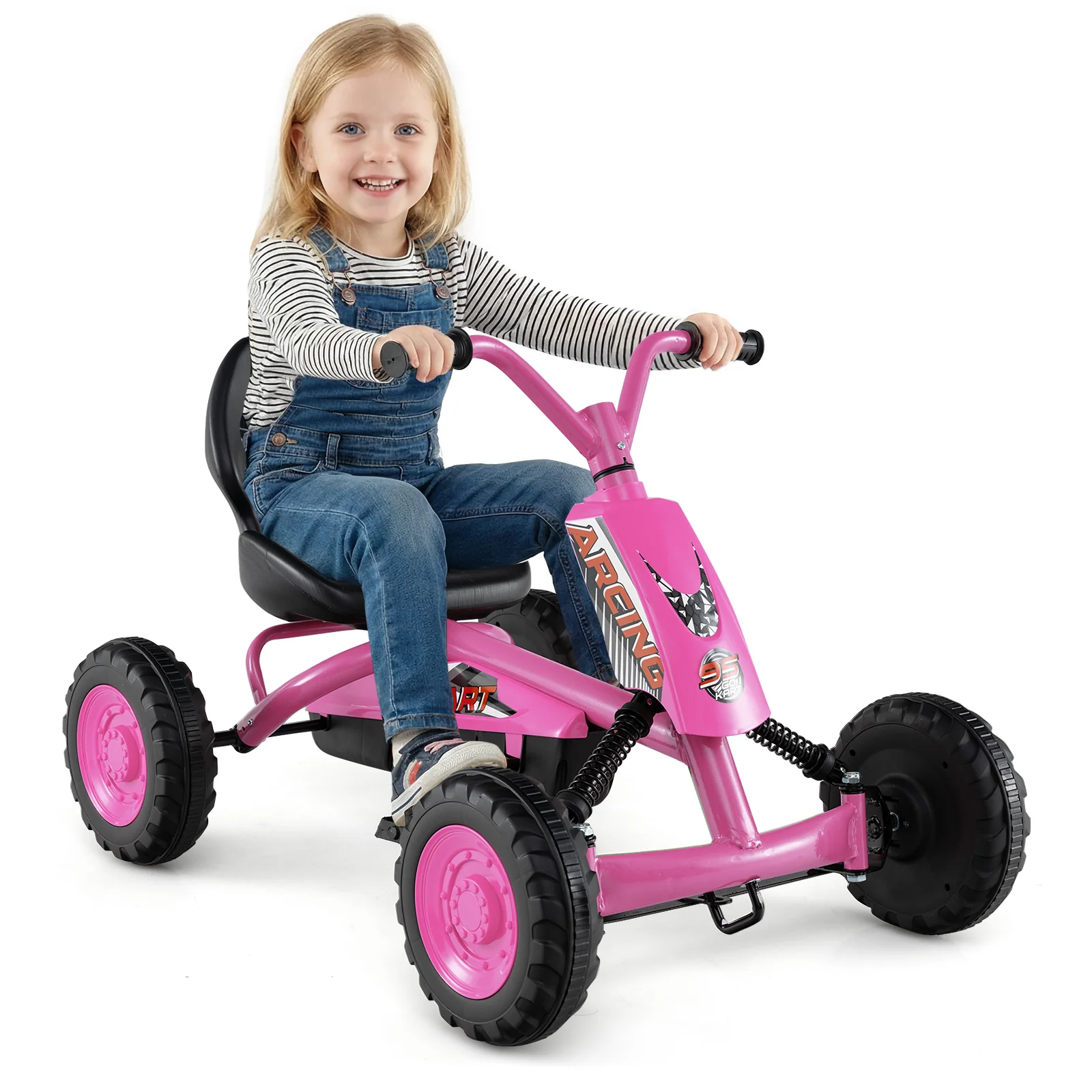 Go Kart for Kids 4 Wheel with Steering Handlebars and Adjustable Seat, Pink - Image 7