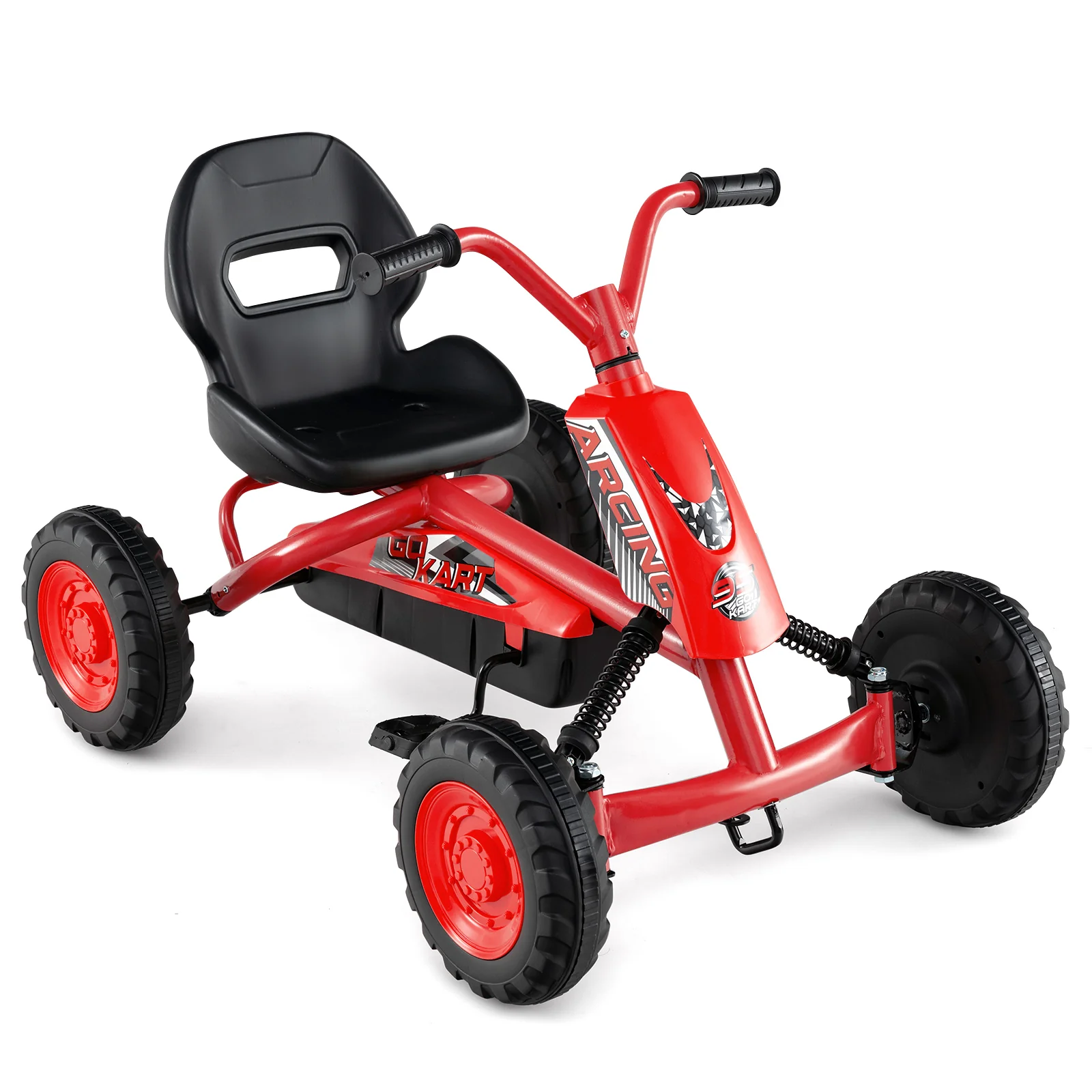 Go Kart for Kids 4 Wheel with Steering Handlebars and Adjustable Seat, Red - Image 4