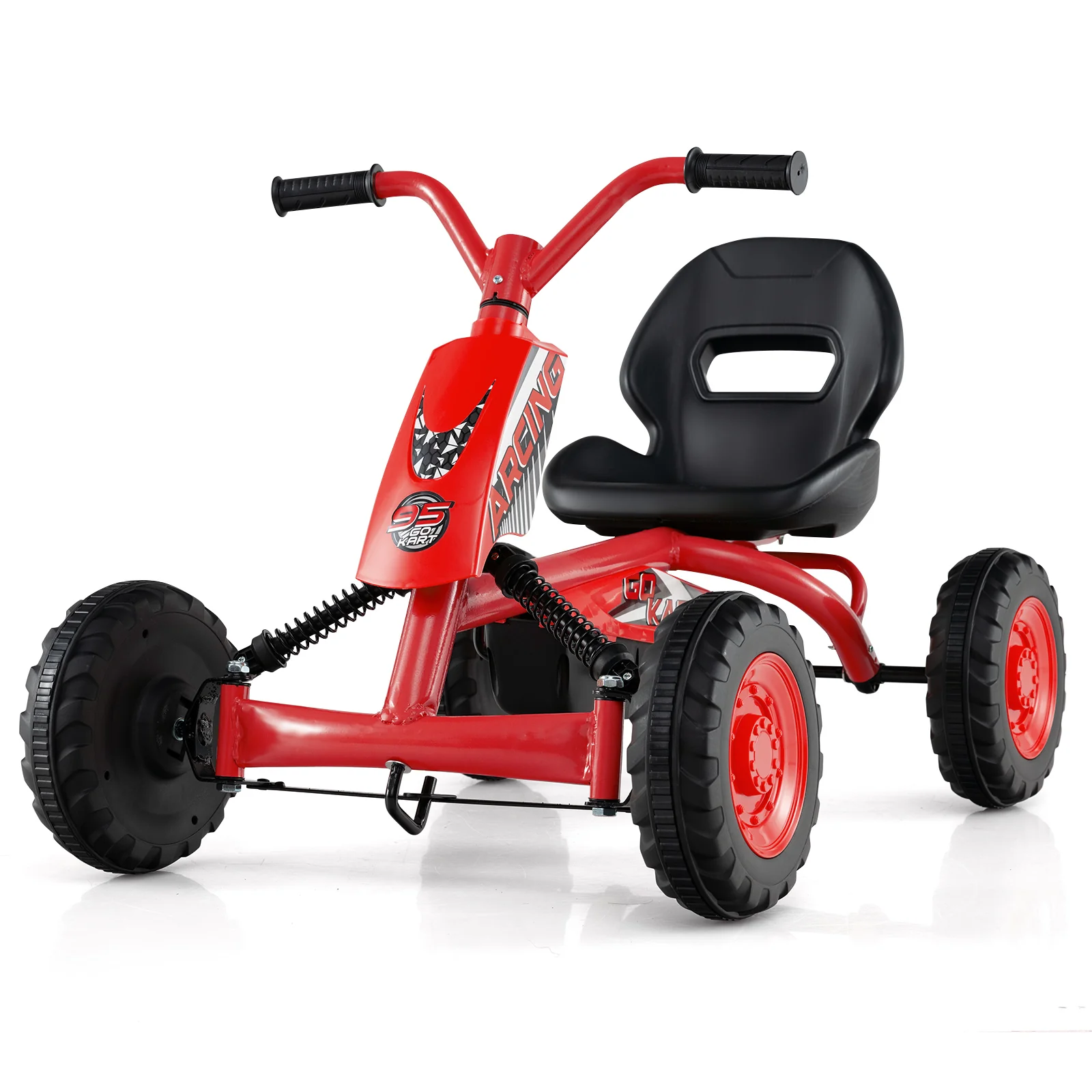 Go Kart for Kids 4 Wheel with Steering Handlebars and Adjustable Seat, Red - Image 5