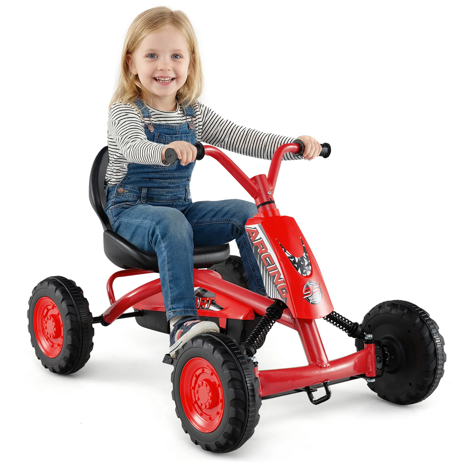 Go Kart for Kids 4 Wheel with Steering Handlebars and Adjustable Seat, Red - Image 7