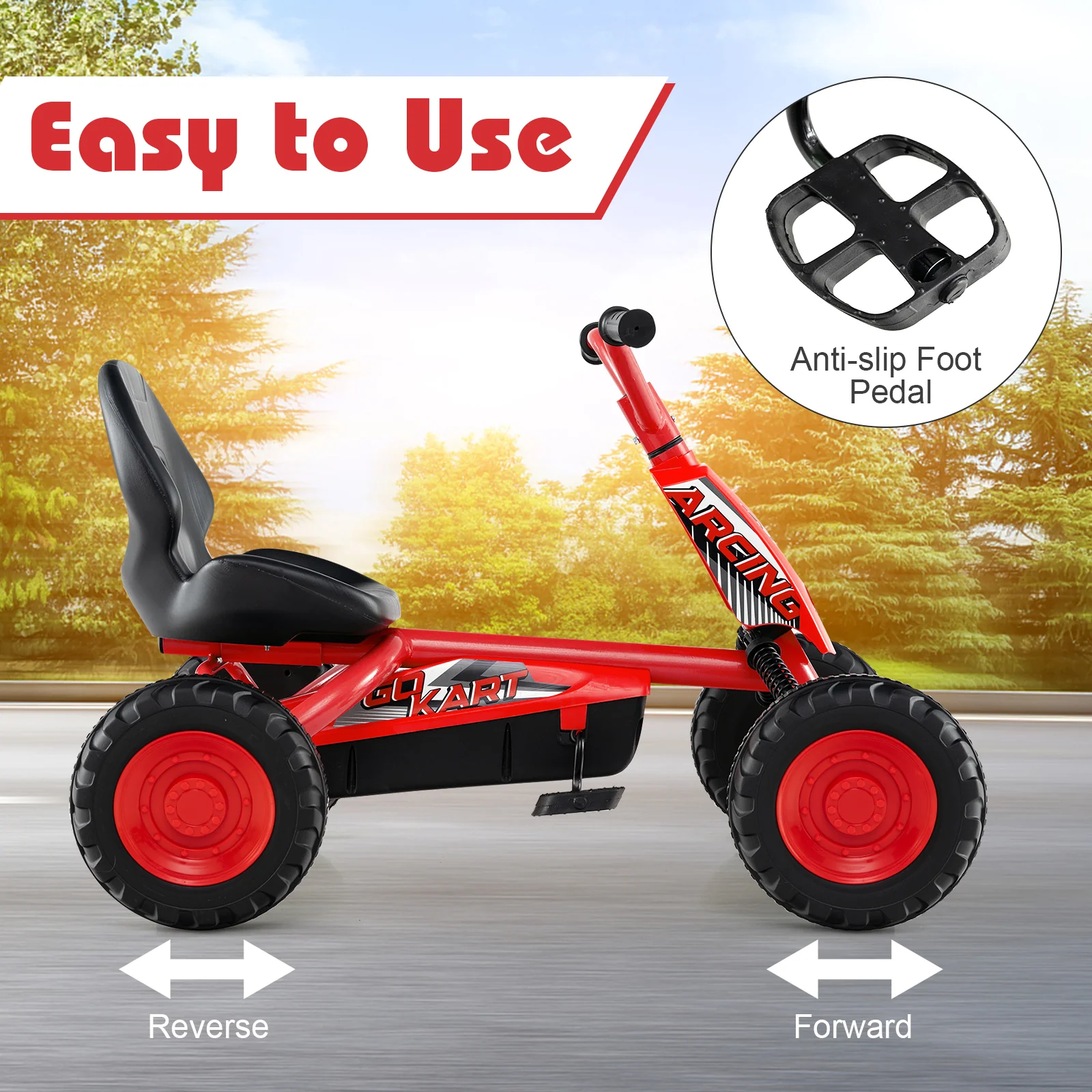 Go Kart for Kids 4 Wheel with Steering Handlebars and Adjustable Seat, Red - Image 9