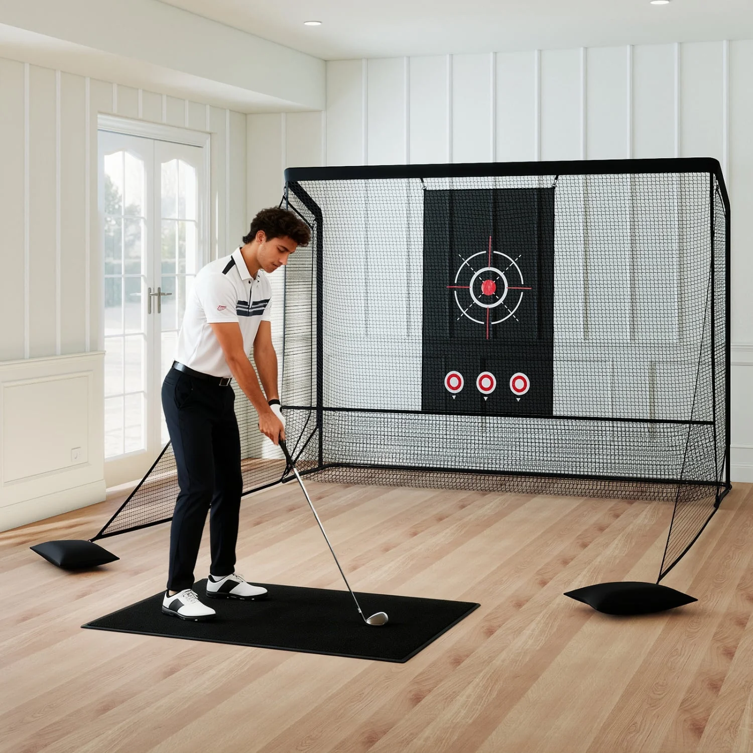 Golf Practice Hitting Net Cage, Dual Side Barriers, Target Cloth, Metal Frame - Image 2