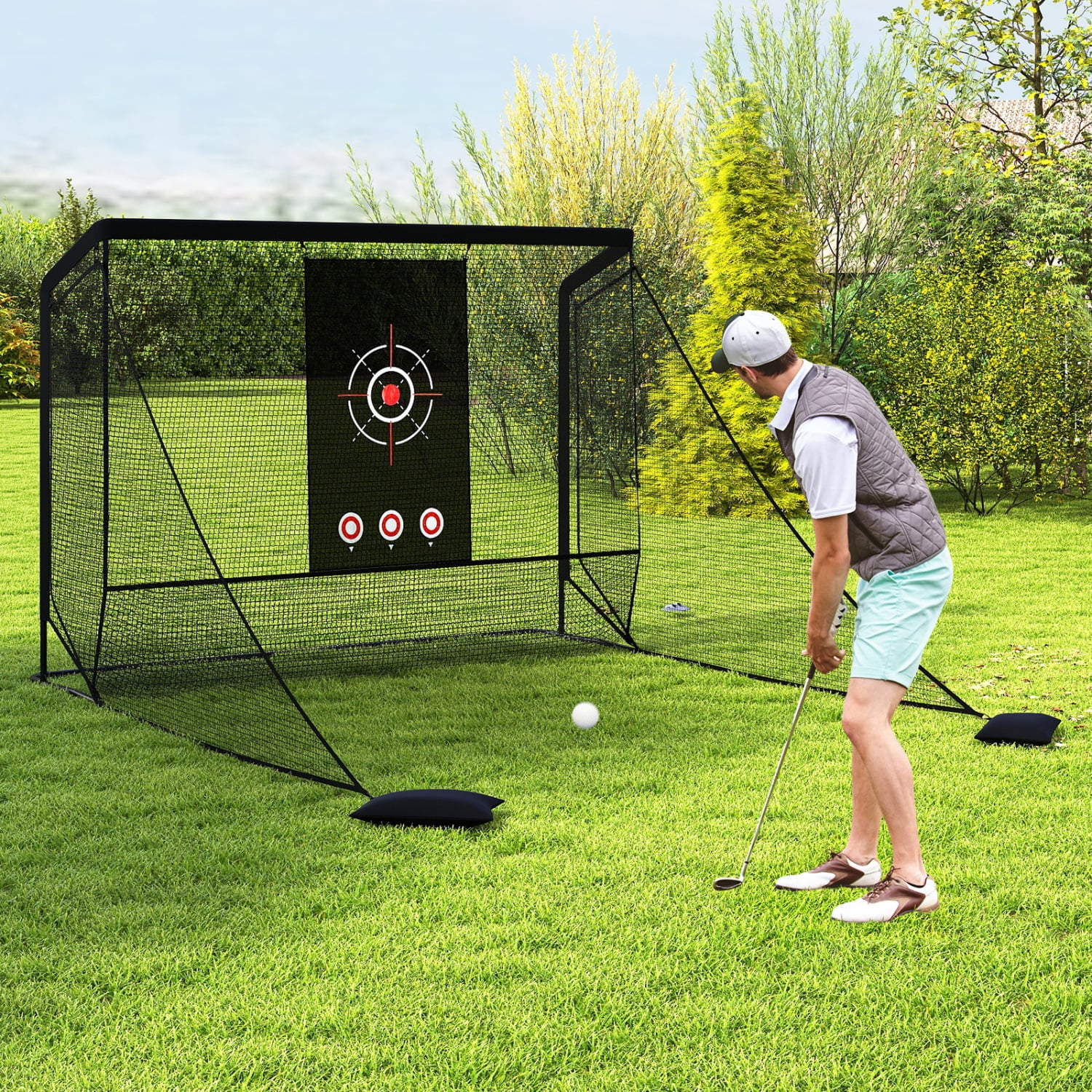 Golf Practice Hitting Net Cage, Dual Side Barriers, Target Cloth, Metal Frame - Image 3