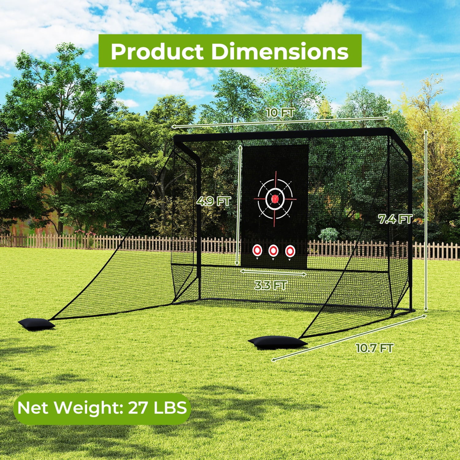 Golf Practice Hitting Net Cage, Dual Side Barriers, Target Cloth, Metal Frame - Image 4