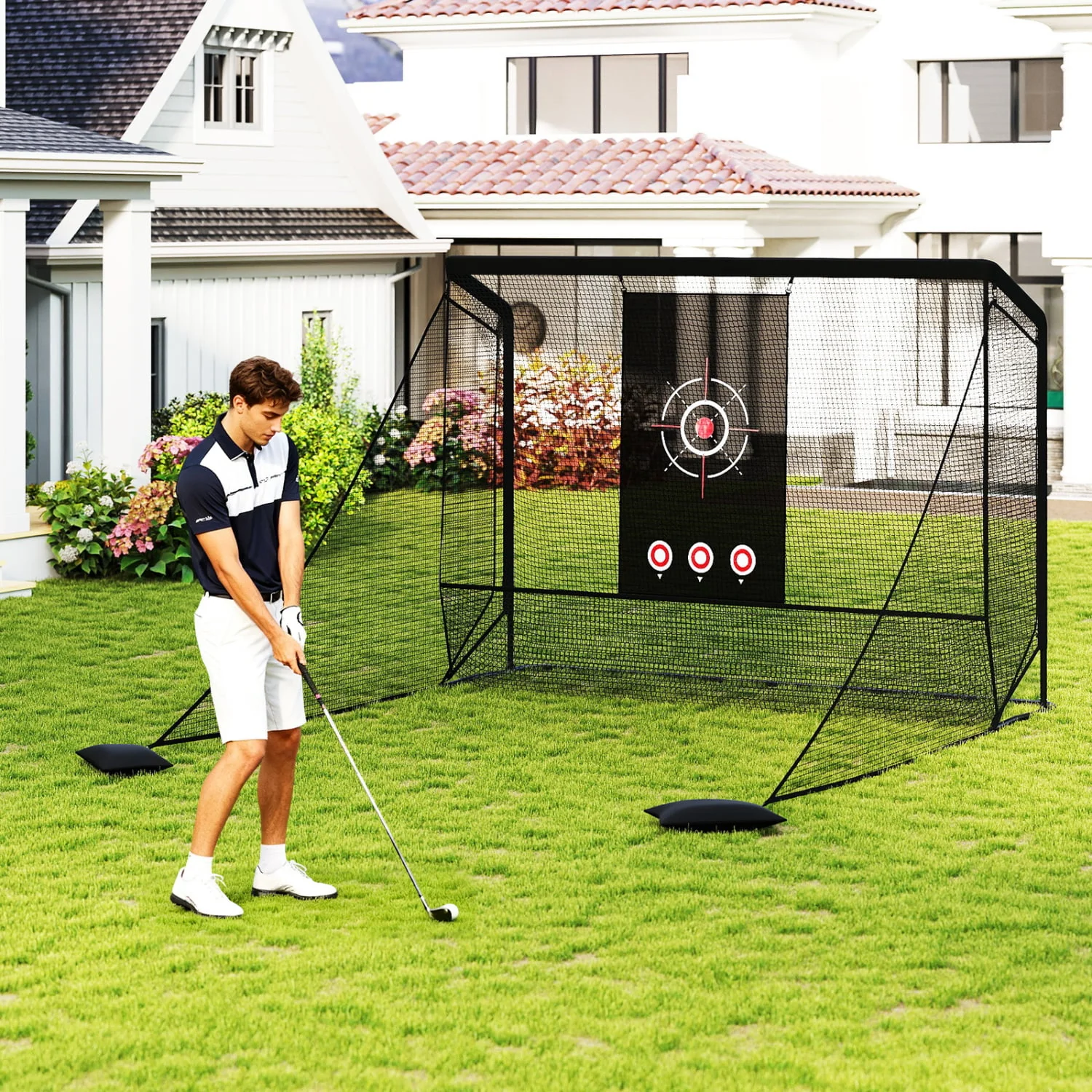 Golf Practice Hitting Net Cage, Dual Side Barriers, Target Cloth, Metal Frame - Image 5