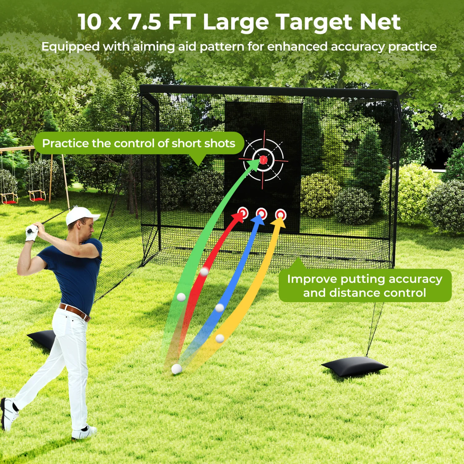 Golf Practice Hitting Net Cage, Dual Side Barriers, Target Cloth, Metal Frame - Image 6
