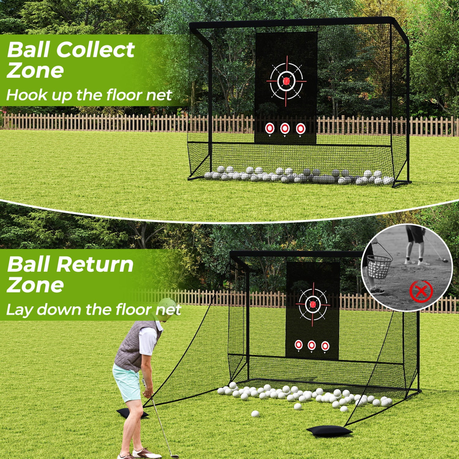 Golf Practice Hitting Net Cage, Dual Side Barriers, Target Cloth, Metal Frame - Image 7