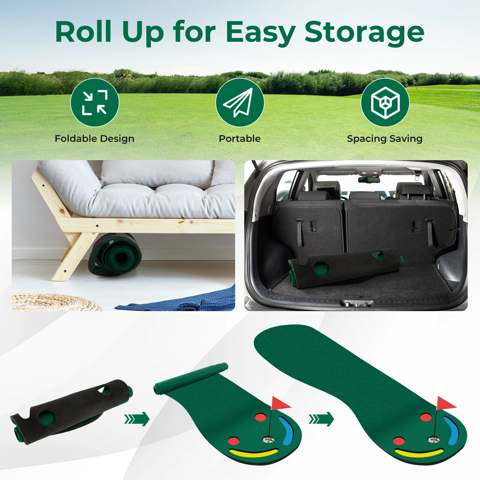 Golf Putting Green Set, Indoor Outdoor, Green - Image 9