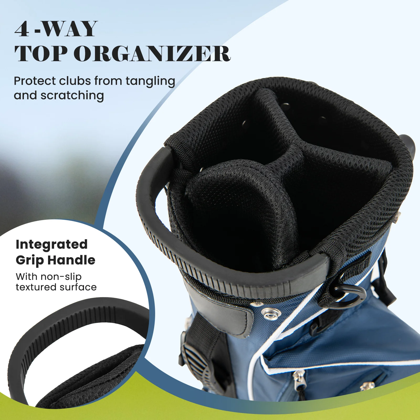 Golf Stand Cart Bag, 4 Way Divider, Blue - Image 10