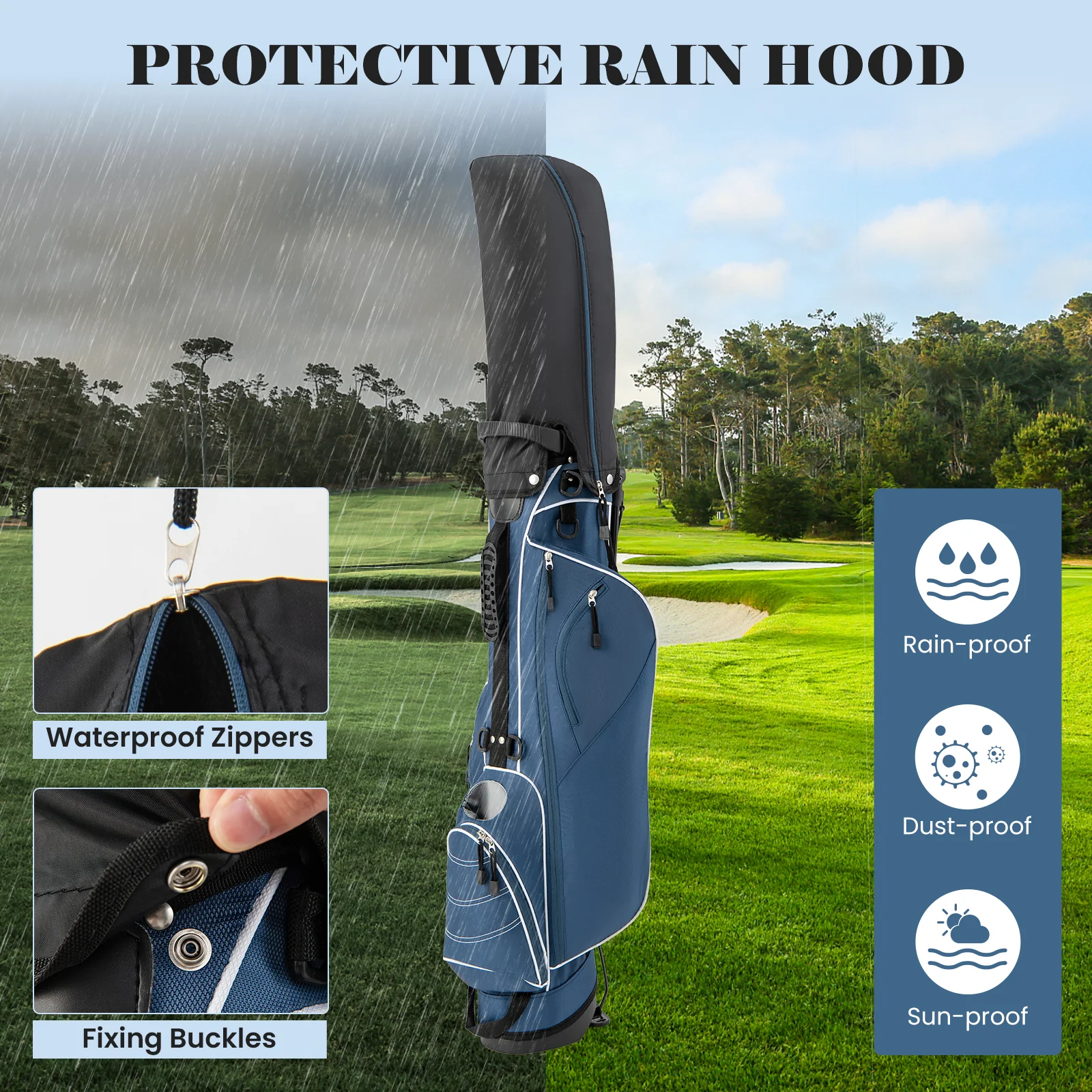 Golf Stand Cart Bag, 4 Way Divider, Blue - Image 6