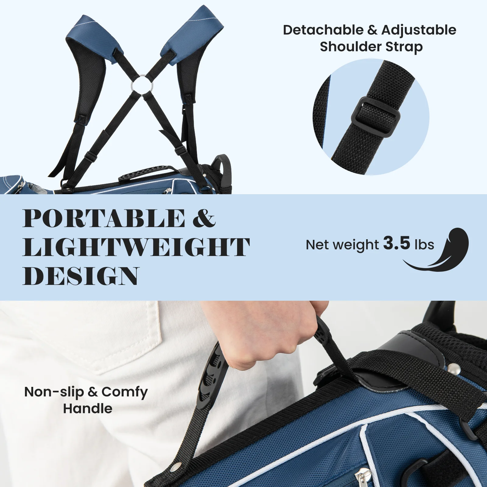 Golf Stand Cart Bag, 4 Way Divider, Blue - Image 8