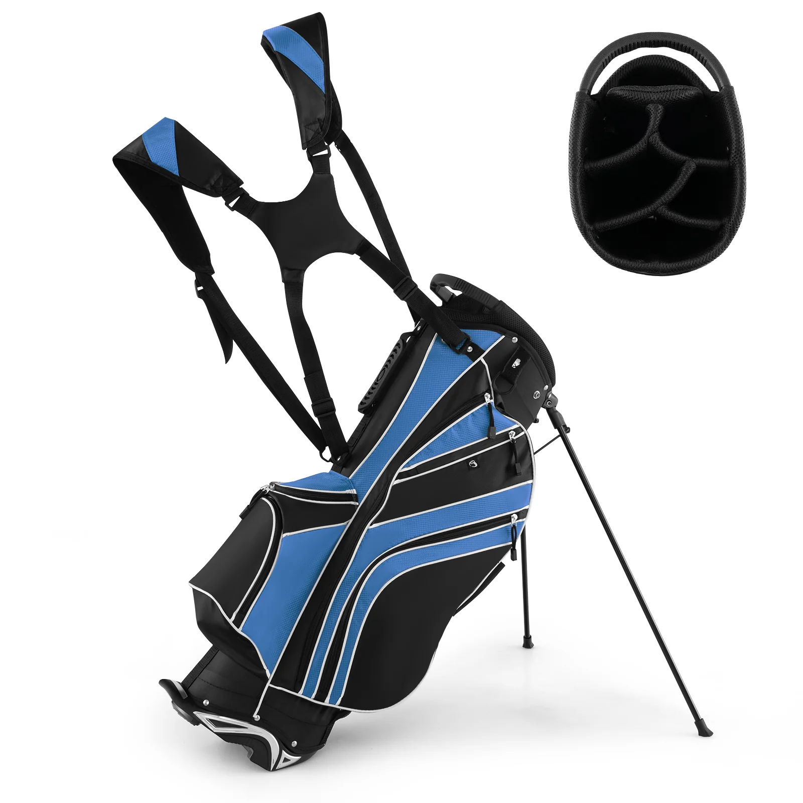 Golf Stand Cart Bag, 6-Way Divider, Carry Pockets, Blue - Image 3
