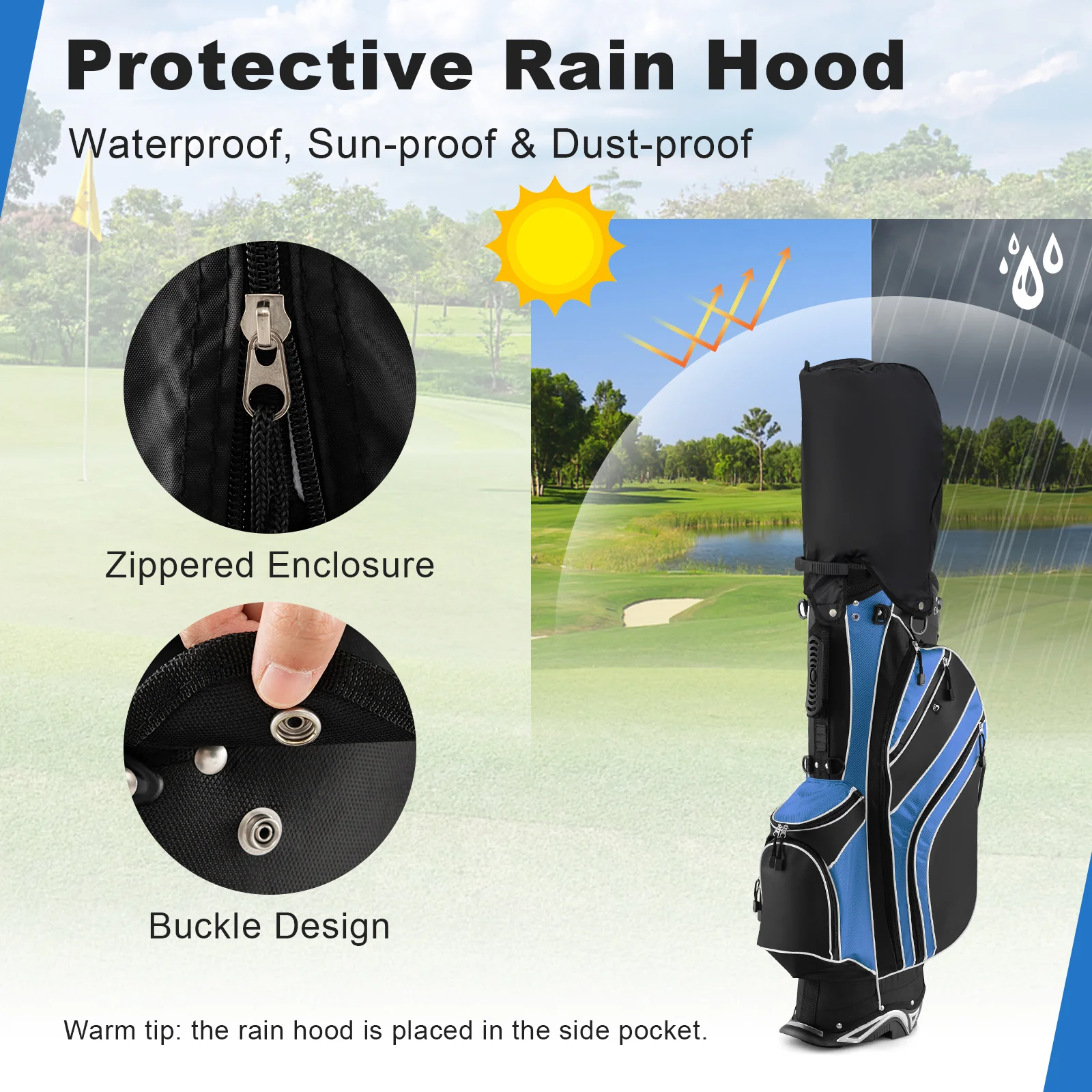 Golf Stand Cart Bag, 6-Way Divider, Carry Pockets, Blue - Image 7