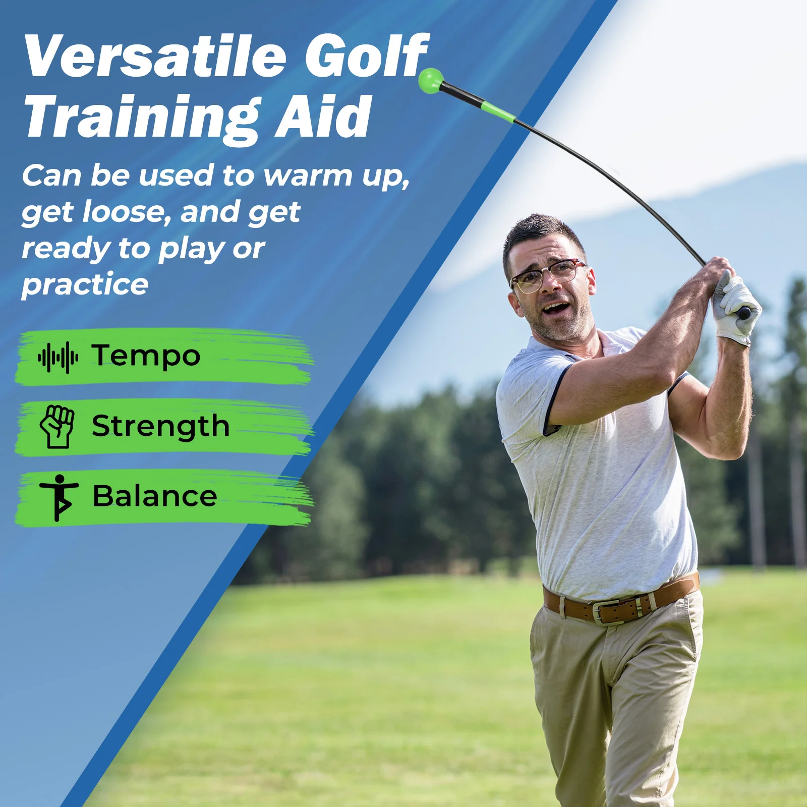 Golf Swing Trainer Aid 47inch/40inch/31.5inch Warm-up Practice Stick with Weighted Head for Grip, Green - Image 10