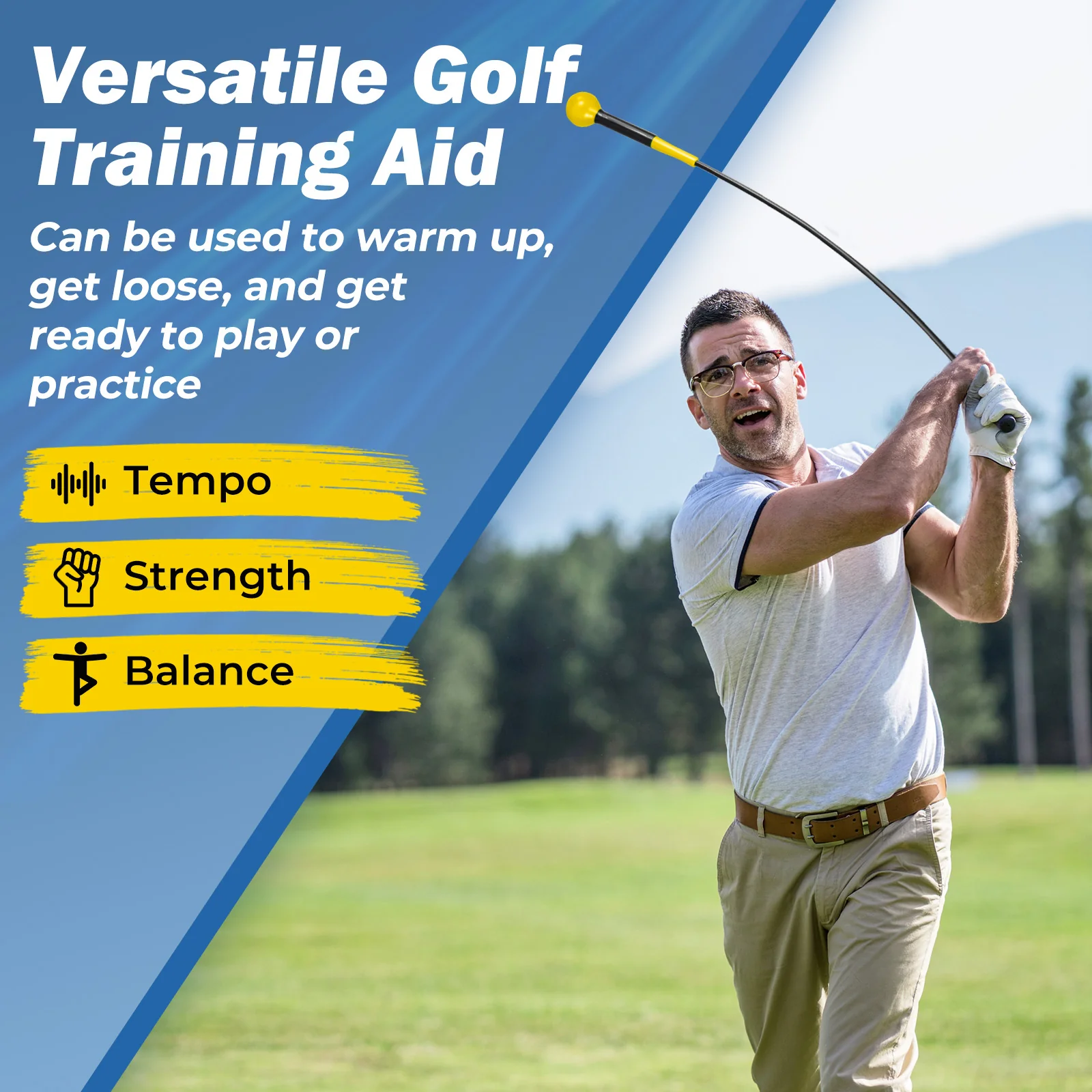 Golf Swing Trainer Aid 47inch/40inch/31.5inch Warm-up Practice Stick with Weighted Head for Grip, Yellow - Image 10