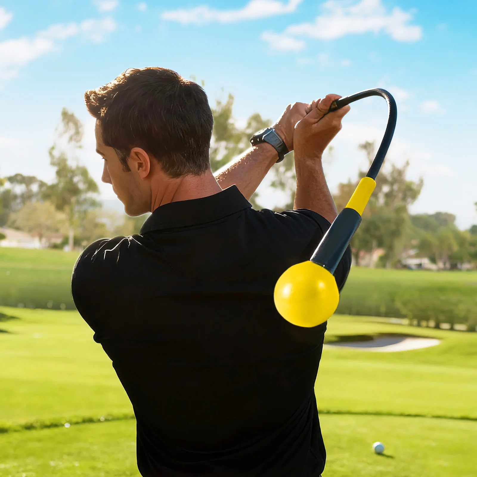 Golf Swing Trainer Aid 47inch/40inch/31.5inch Warm-up Practice Stick with Weighted Head for Grip, Yellow - Image 3