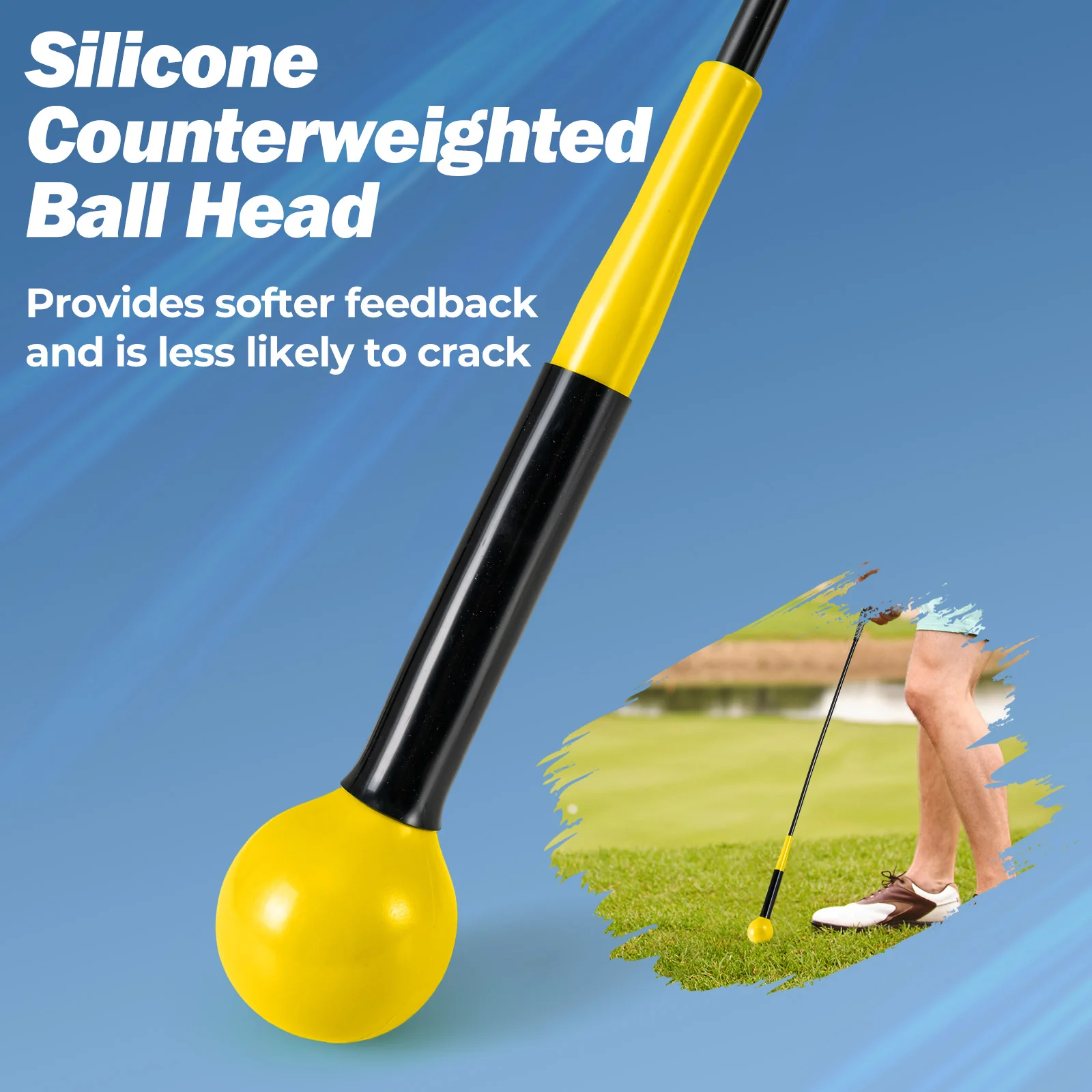 Golf Swing Trainer Aid 47inch/40inch/31.5inch Warm-up Practice Stick with Weighted Head for Grip, Yellow - Image 8