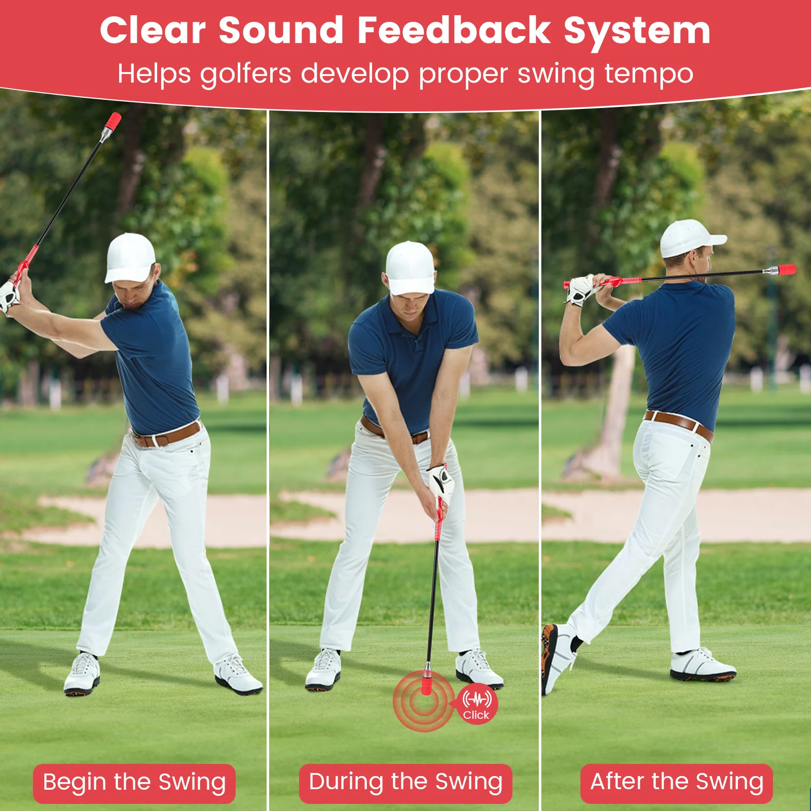 Golf Swing Trainer Click Stick Swing Training Aid for Speed Flexibility Balance, Red - Image 7