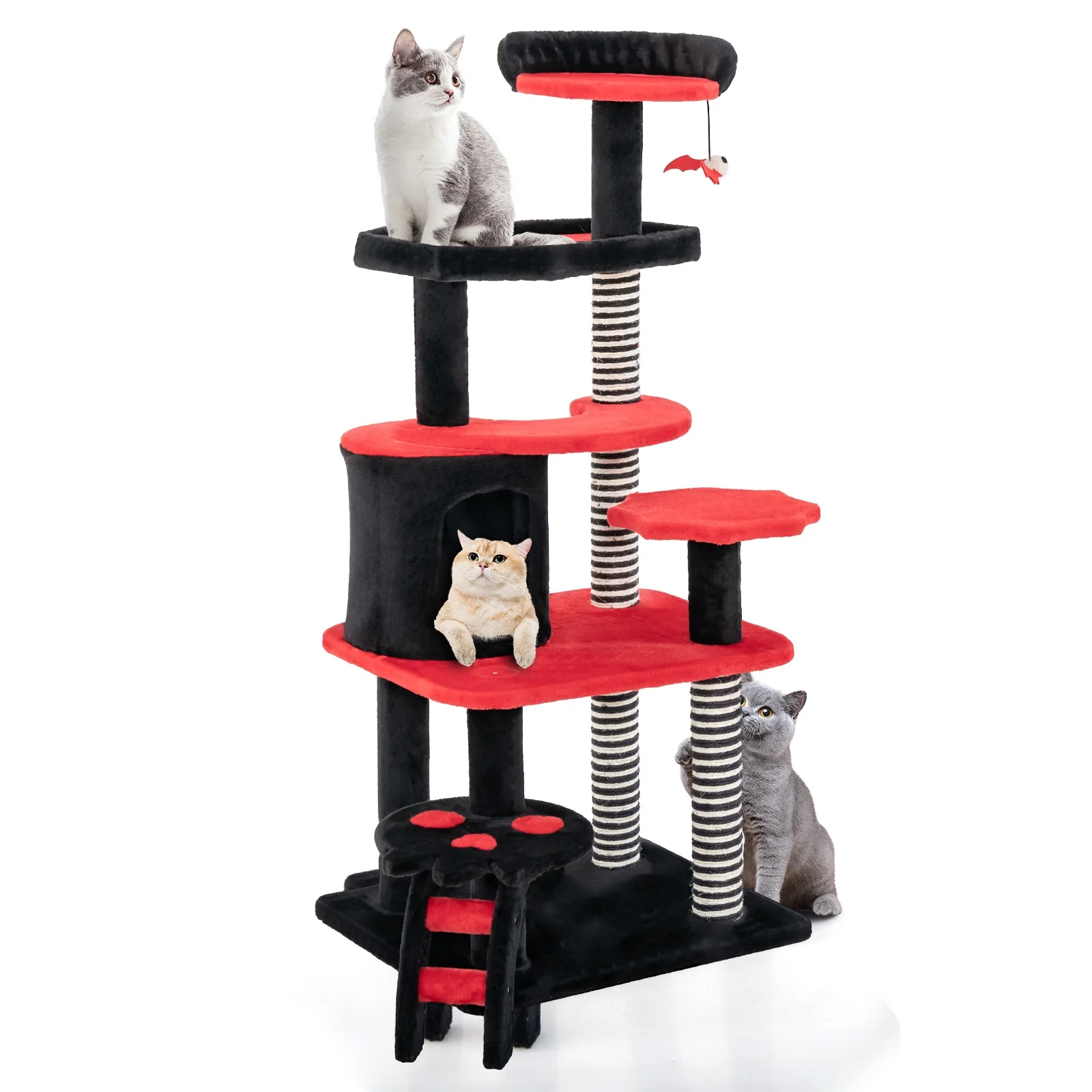 Gothic Cat Tree With Bed, Condo, Sisal Scratching Post, Red, Black