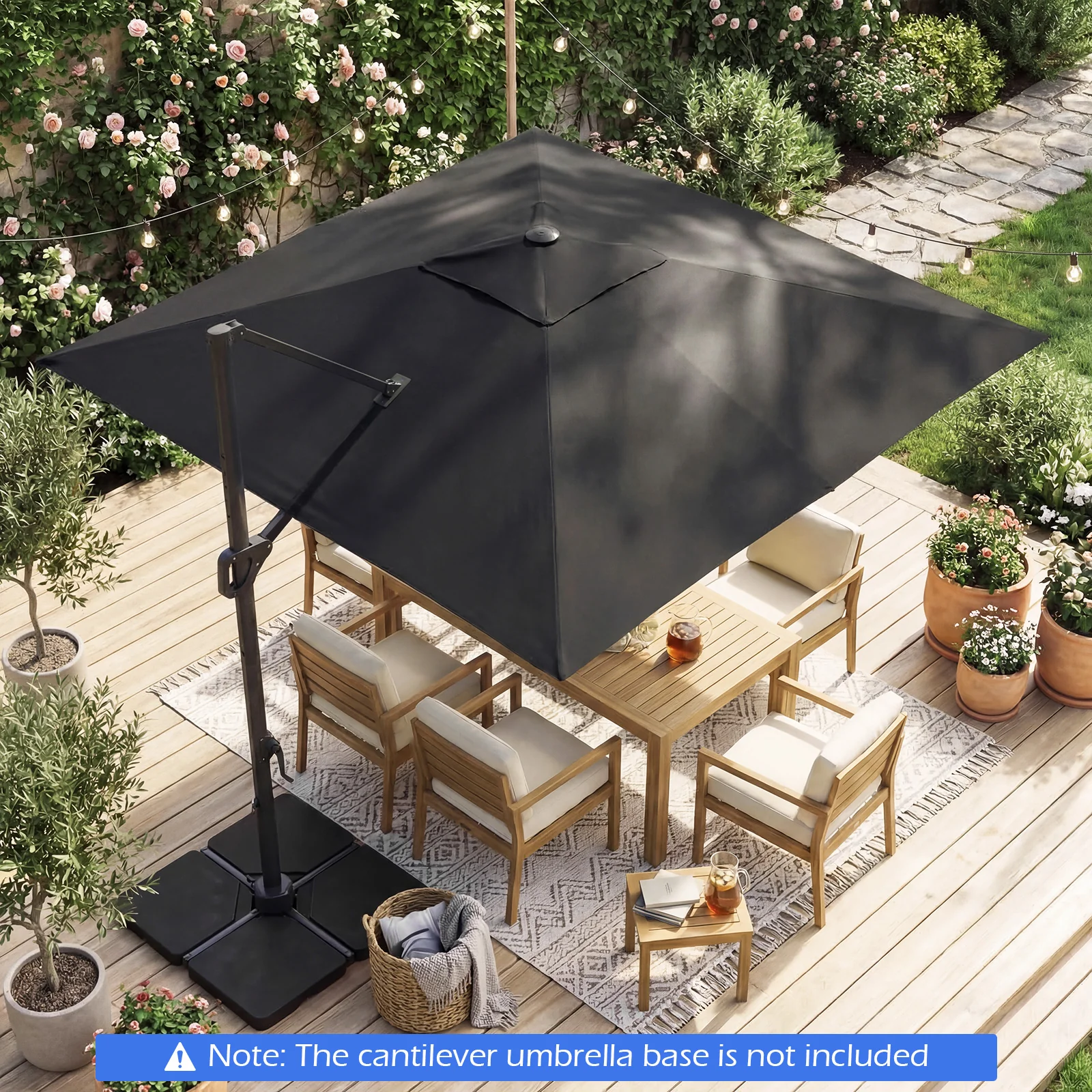 10 FT Cantilever Patio Umbrella With Solar LED Lights, Gray - Image 2