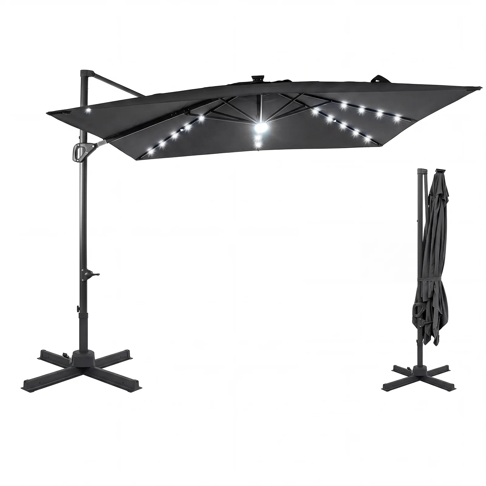 10 FT Cantilever Patio Umbrella With Solar LED Lights, Gray - Image 4