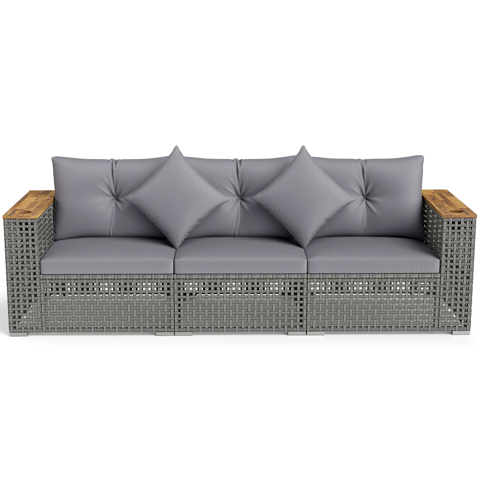 Wicker Sectional Set, 1 Armless and 2 Corner Sofas, Gray - Image 7