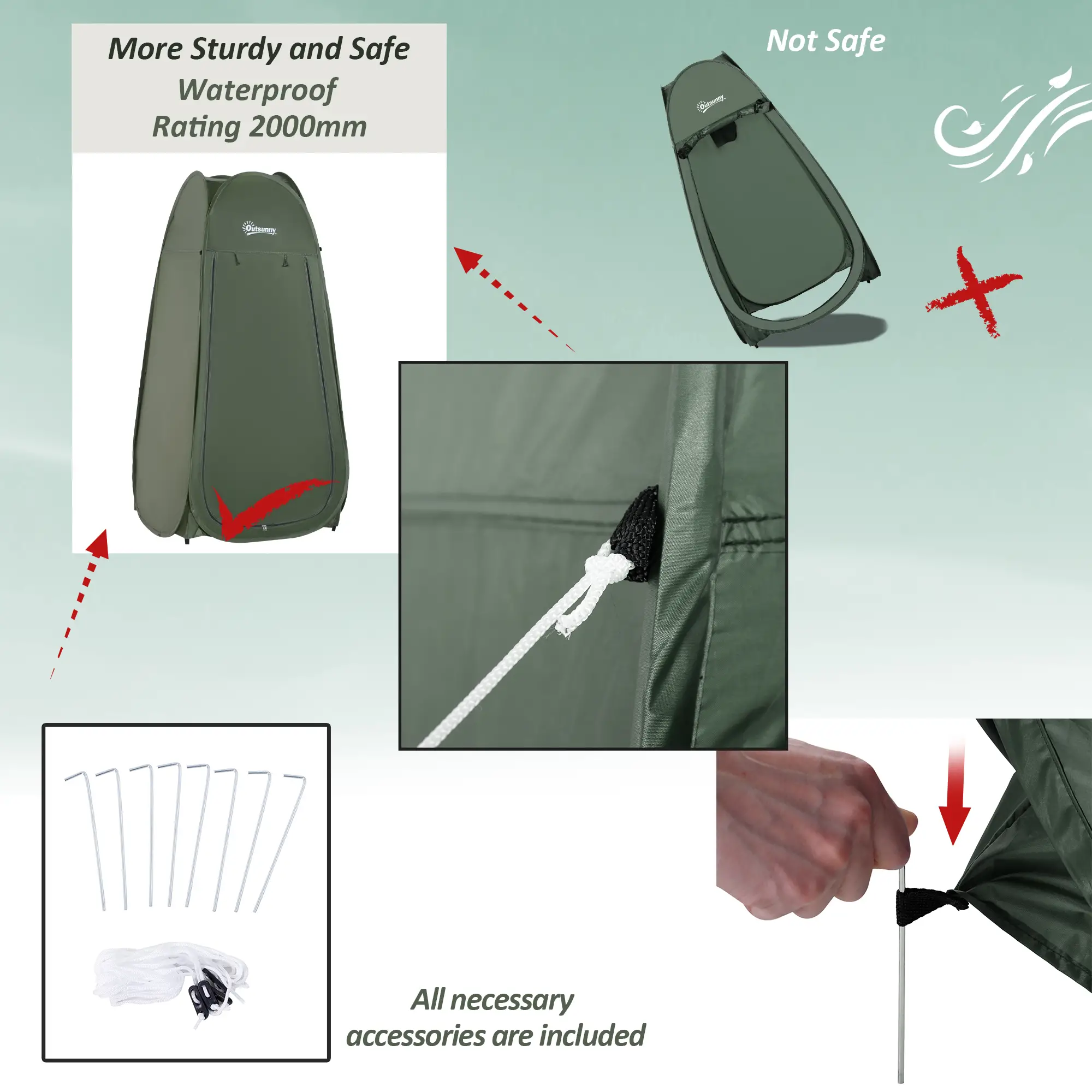 Green Popup Shower Tent, Portable Changing Room, Green - Image 6