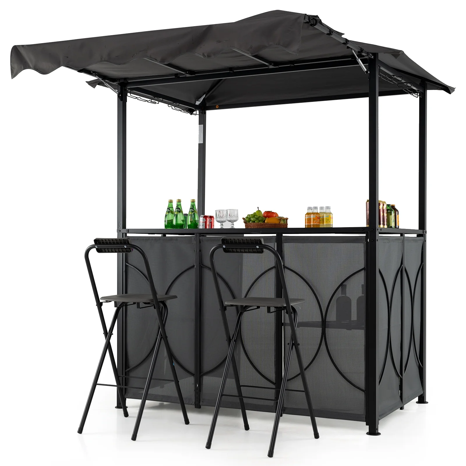 Grill Gazebo With Awning, 3-Piece Outdoor BBQ Canopy, Gray - Image 2