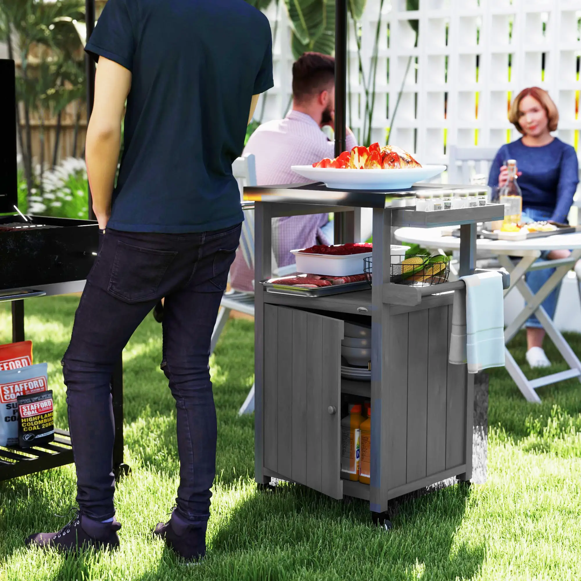 Grill Table With Stainless Steel Top, Pizza Oven Table, Storage Cabinet, Dark Grey - Image 8