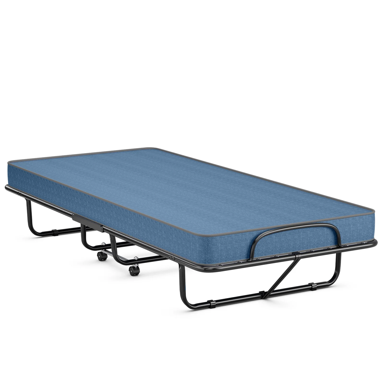 Guest Bed With Steel Frame, Memory Foam Mattress, Navy - Image 4