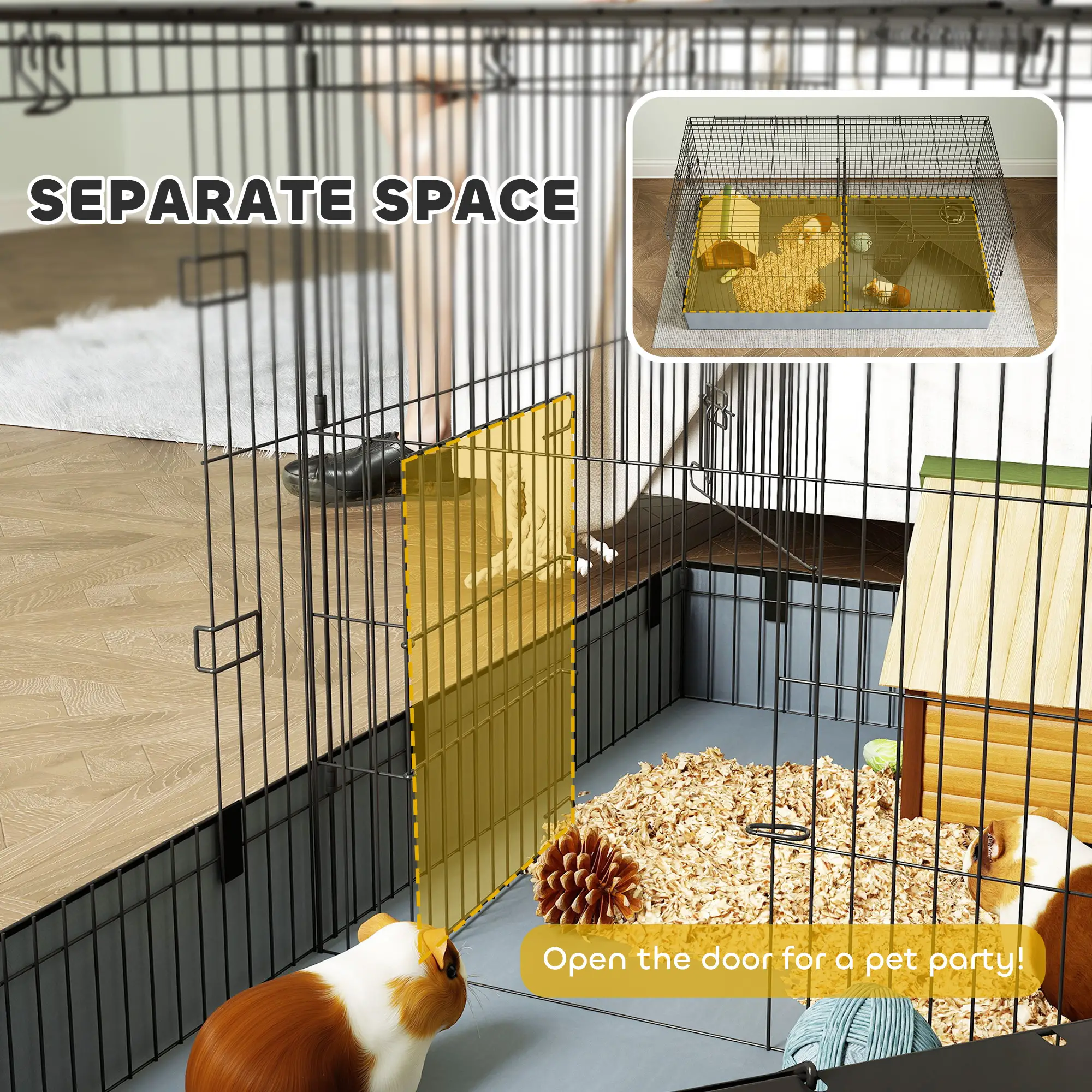 Guinea Pig Cage, Removable Top, 2 Areas, Waterproof Liner, Ramp, Perch - Image 5