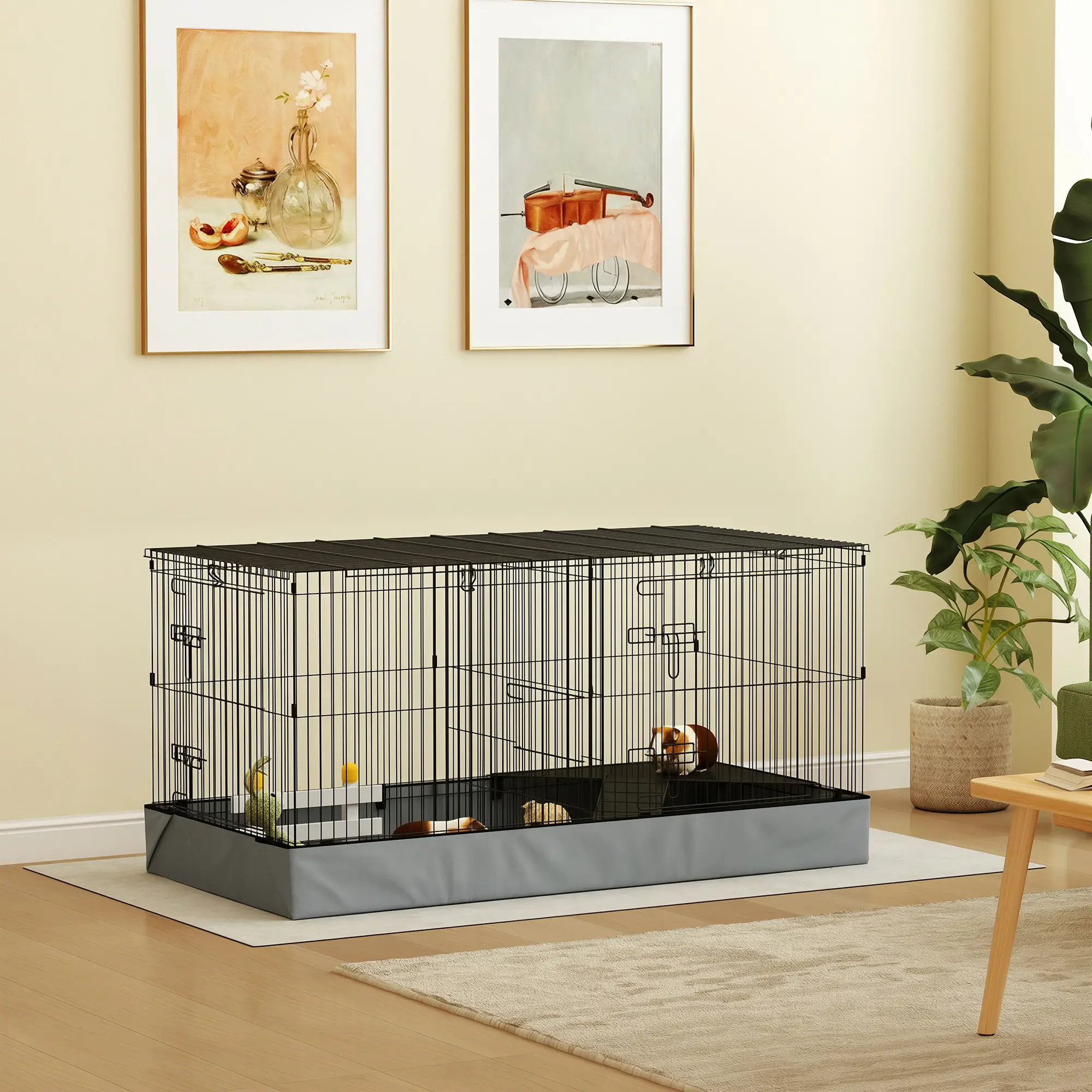Guinea Pig Cage, Removable Top, 2 Areas, Waterproof Liner, Ramp, Perch - Image 8