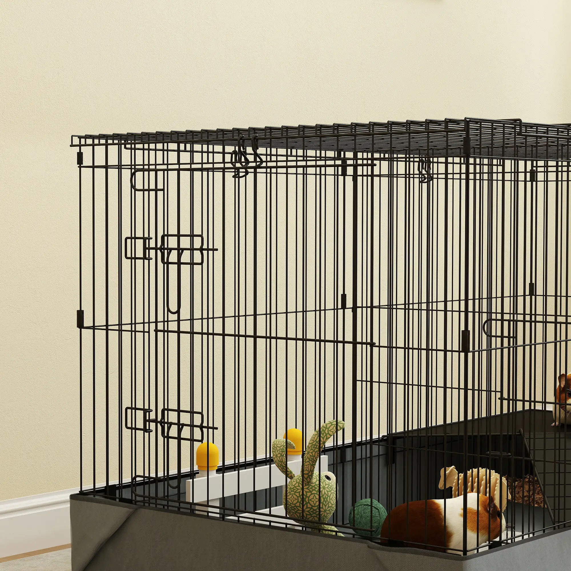 Guinea Pig Cage, Removable Top, 2 Areas, Waterproof Liner, Ramp, Perch - Image 9