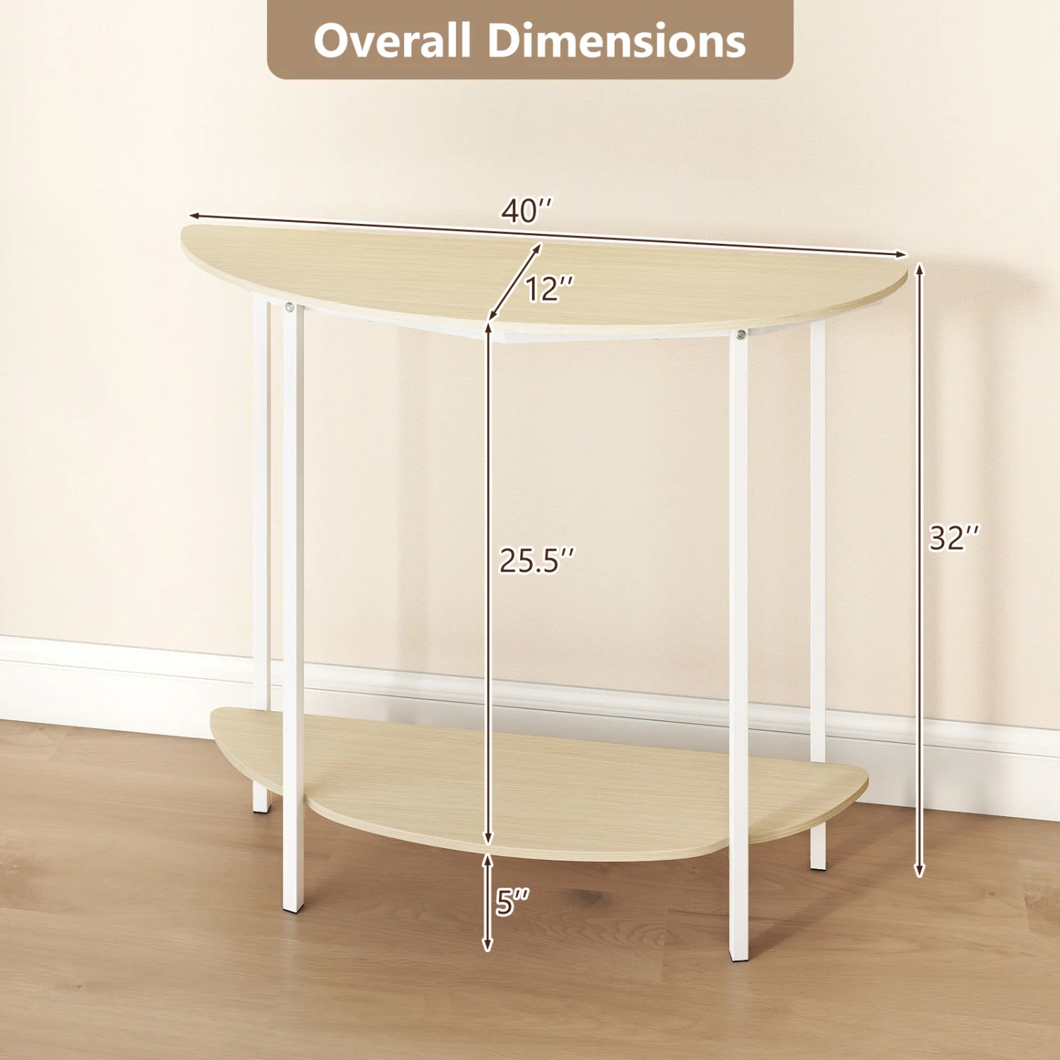 Half Moon Console Table 40 inch, 2-Tier, Oak - Image 5