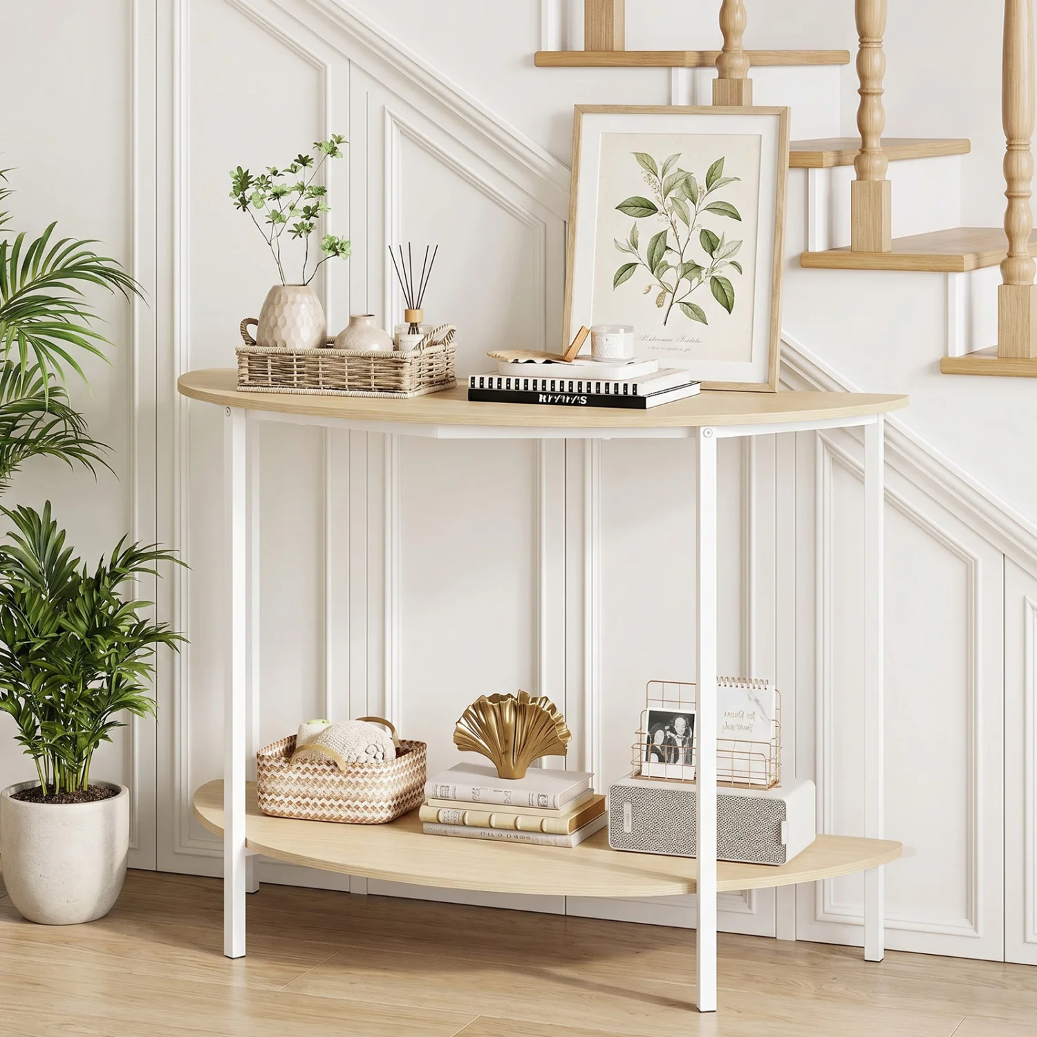 Half Moon Console Table 40 inch, 2-Tier, Oak - Image 7