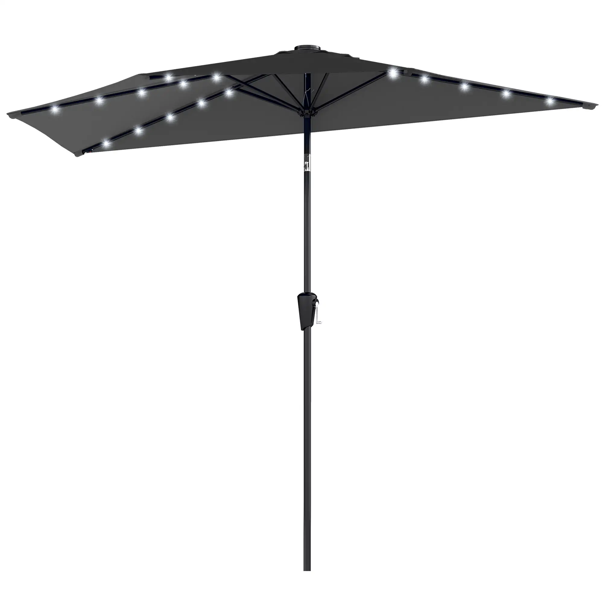 Half Outdoor Patio Umbrella, Solar LED Lights, Crank, 105.1" x 53.5", Black - Image 10