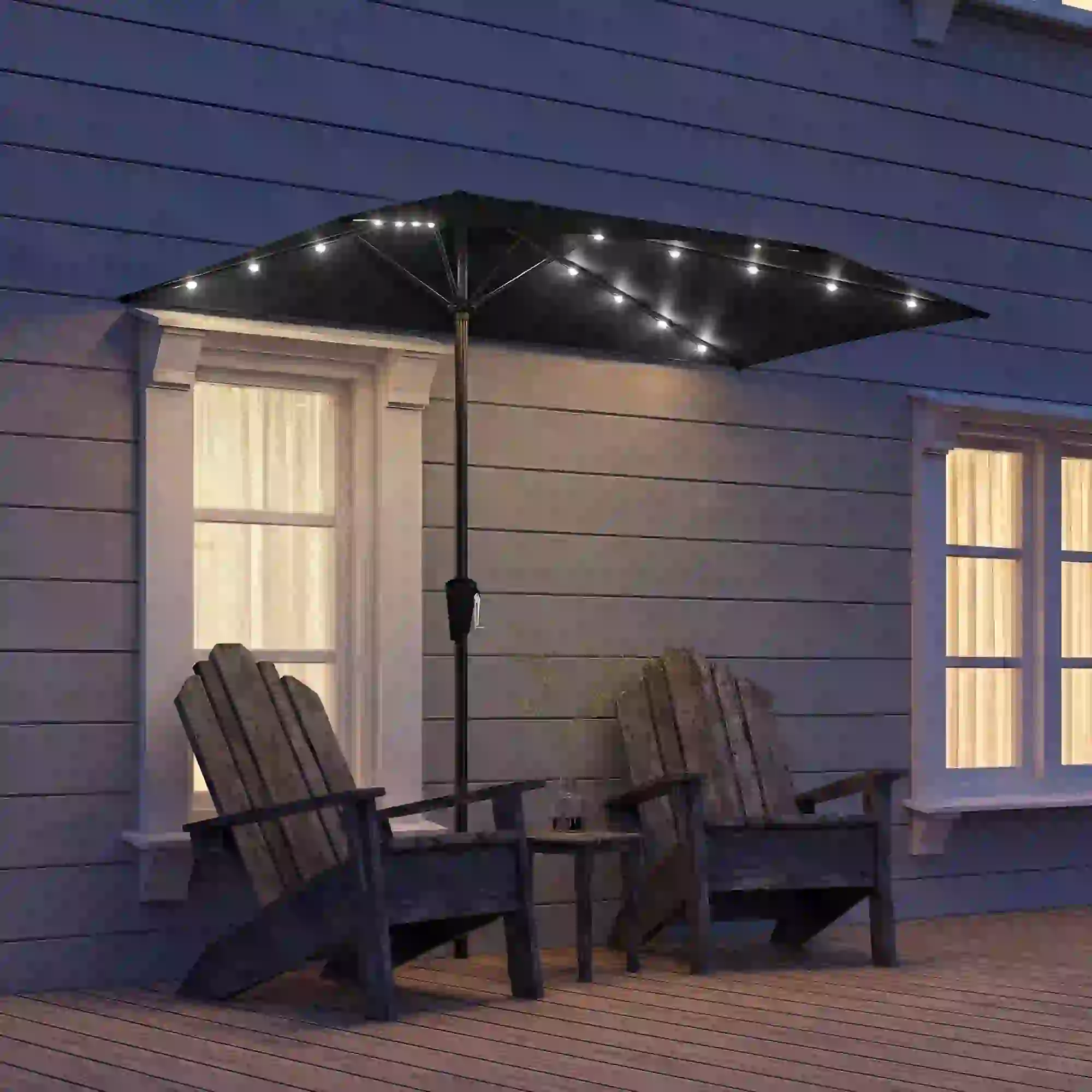 Half Outdoor Patio Umbrella, Solar LED Lights, Crank, 105.1" x 53.5", Black - Image 8